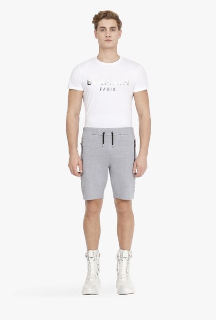 Heather gray cotton shorts with embossed gray Balmain Paris logo - 4