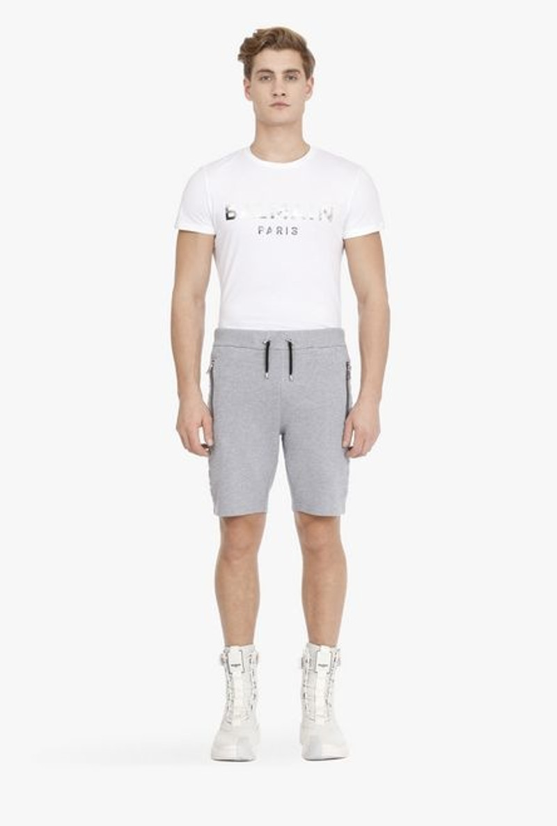 Heather gray cotton shorts with embossed gray Balmain Paris logo 4