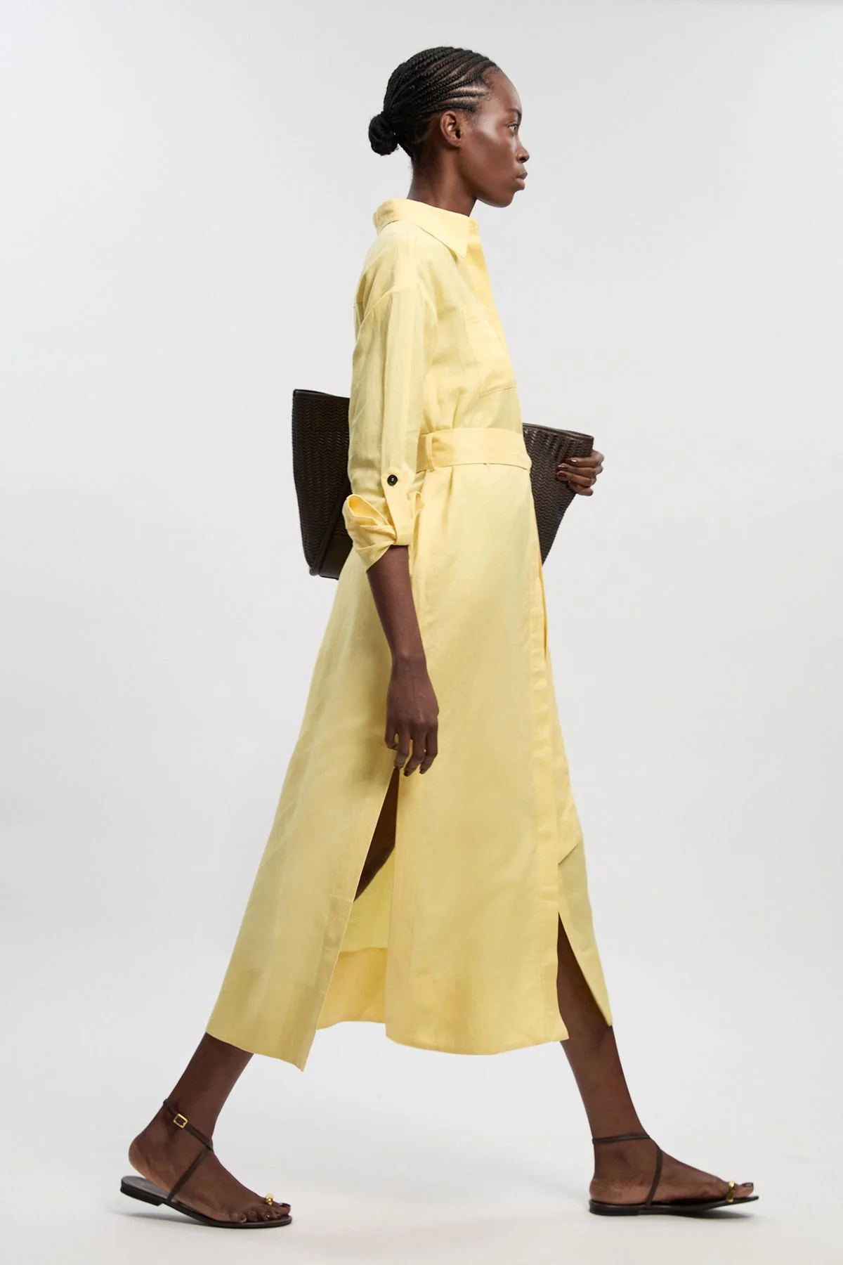 Viscose Linen Woven Belted Shirt Dress - 1