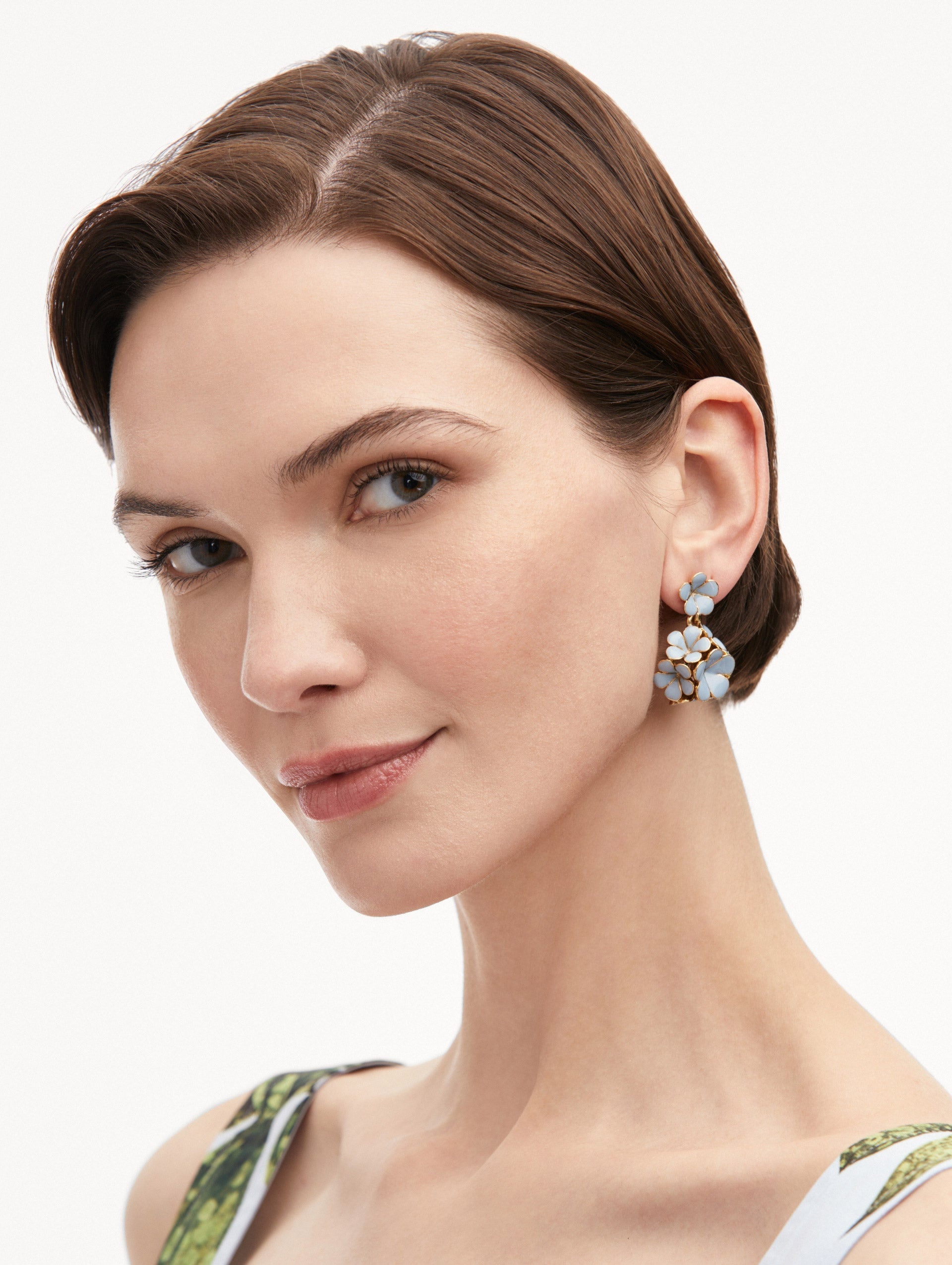 ENAMEL FLOWER DROP CLIP-ON EARRINGS - 2