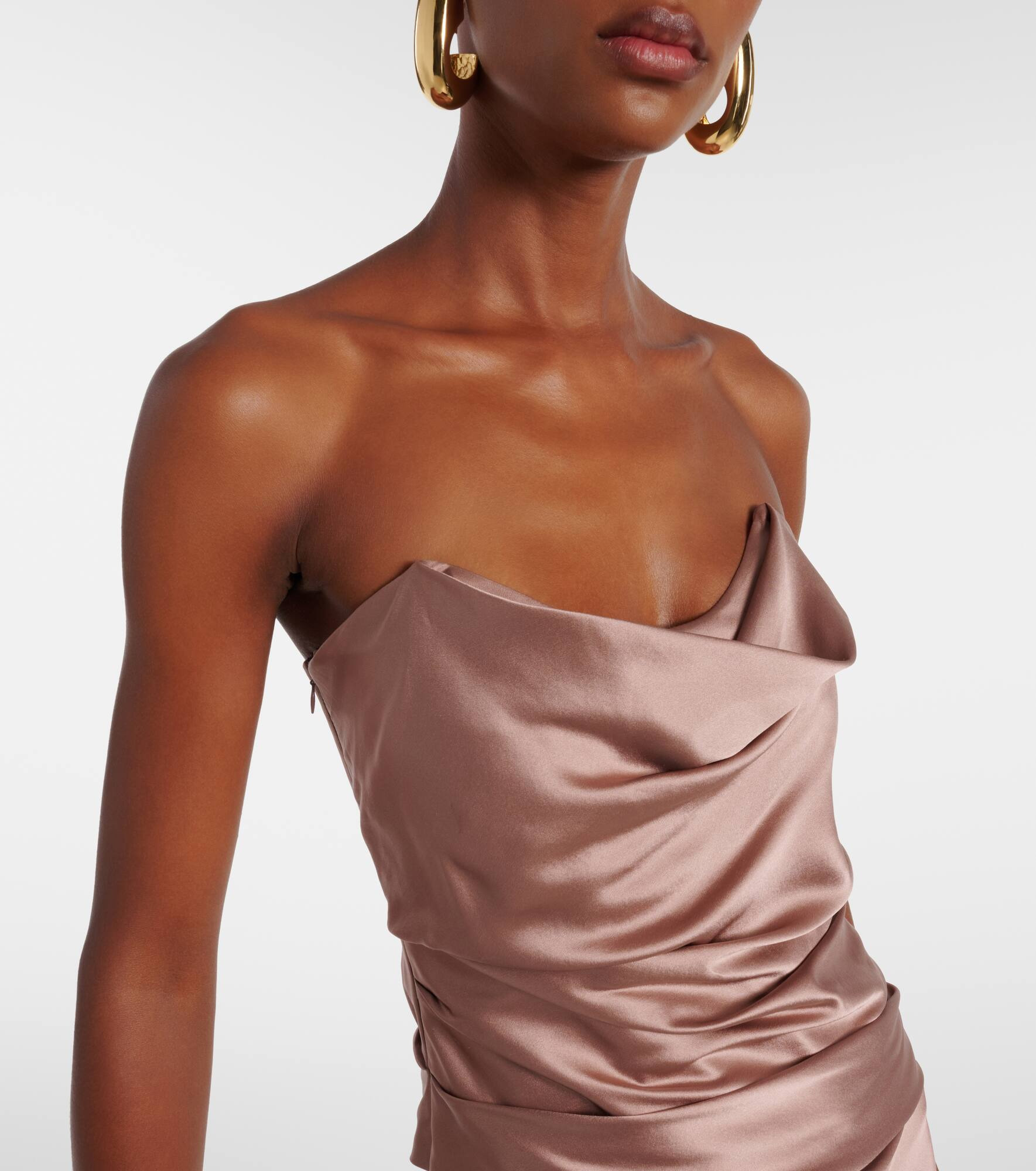 Ruched strapless silk satin corset dress - 4
