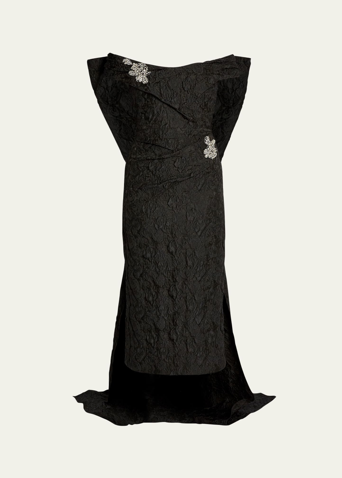 Crystal Off-The-Shoulder Cape Midi Cocktail Dress - 1