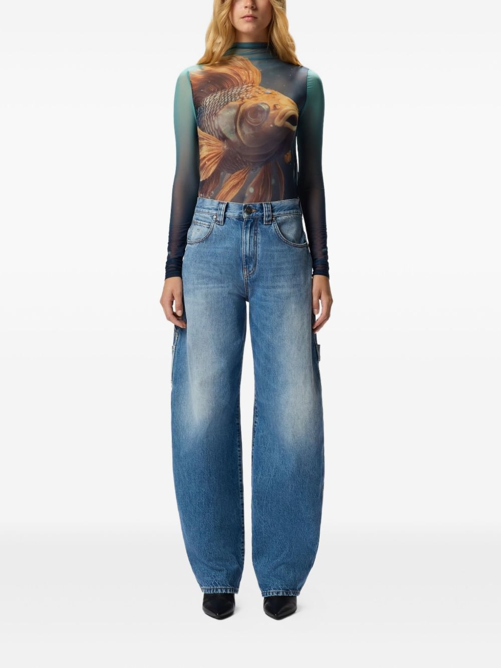 fish-print mesh top - 2
