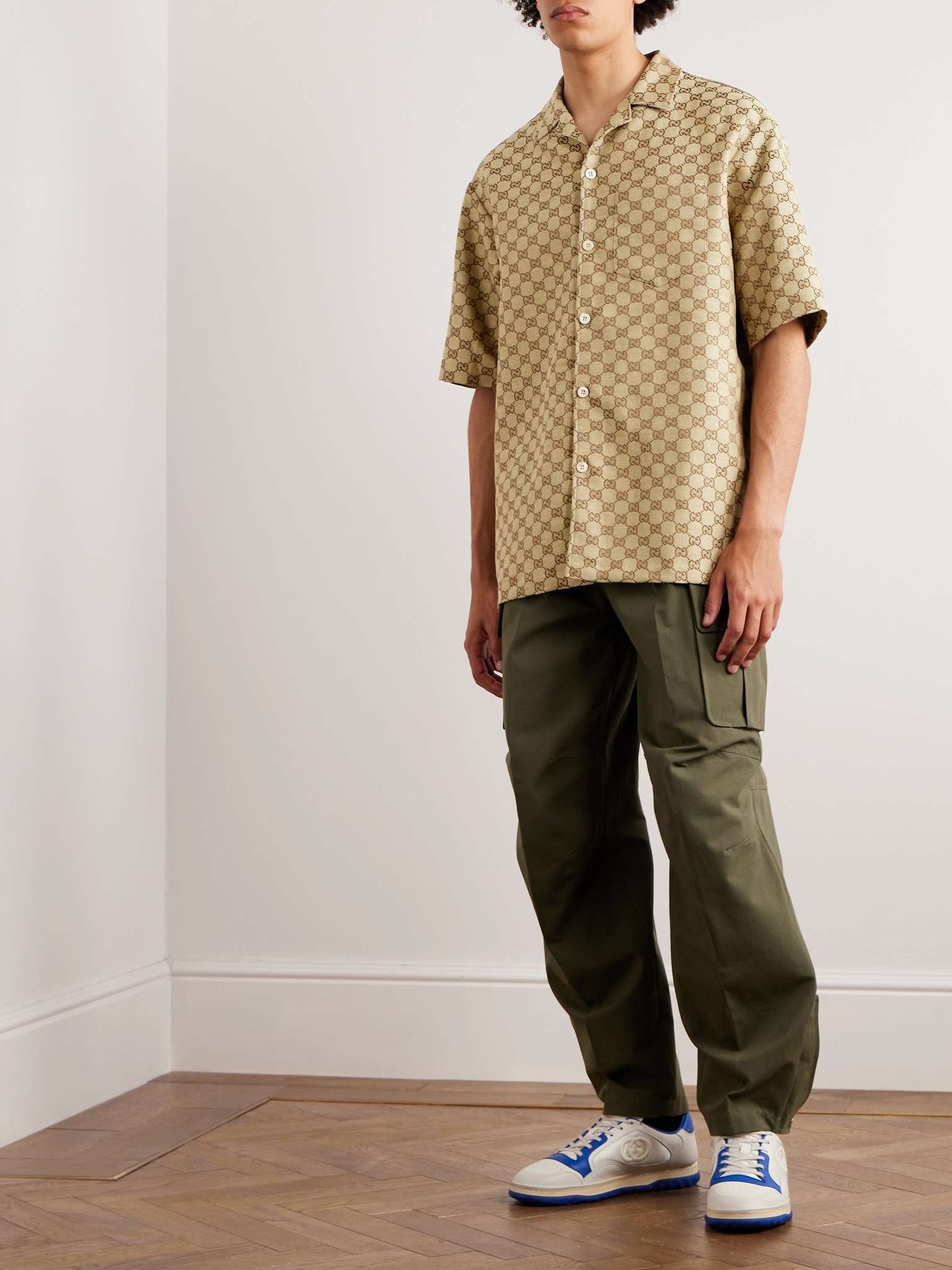 Camp-Collar Monogrammed Linen-Blend Jacquard Shirt - 2