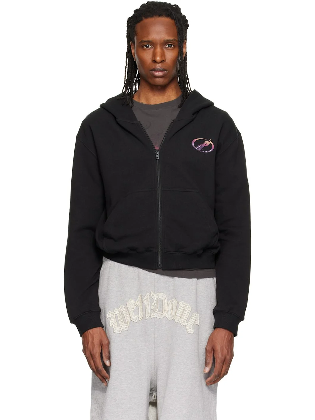 Black Gradient Logo Zip-Up Hoodie - 1