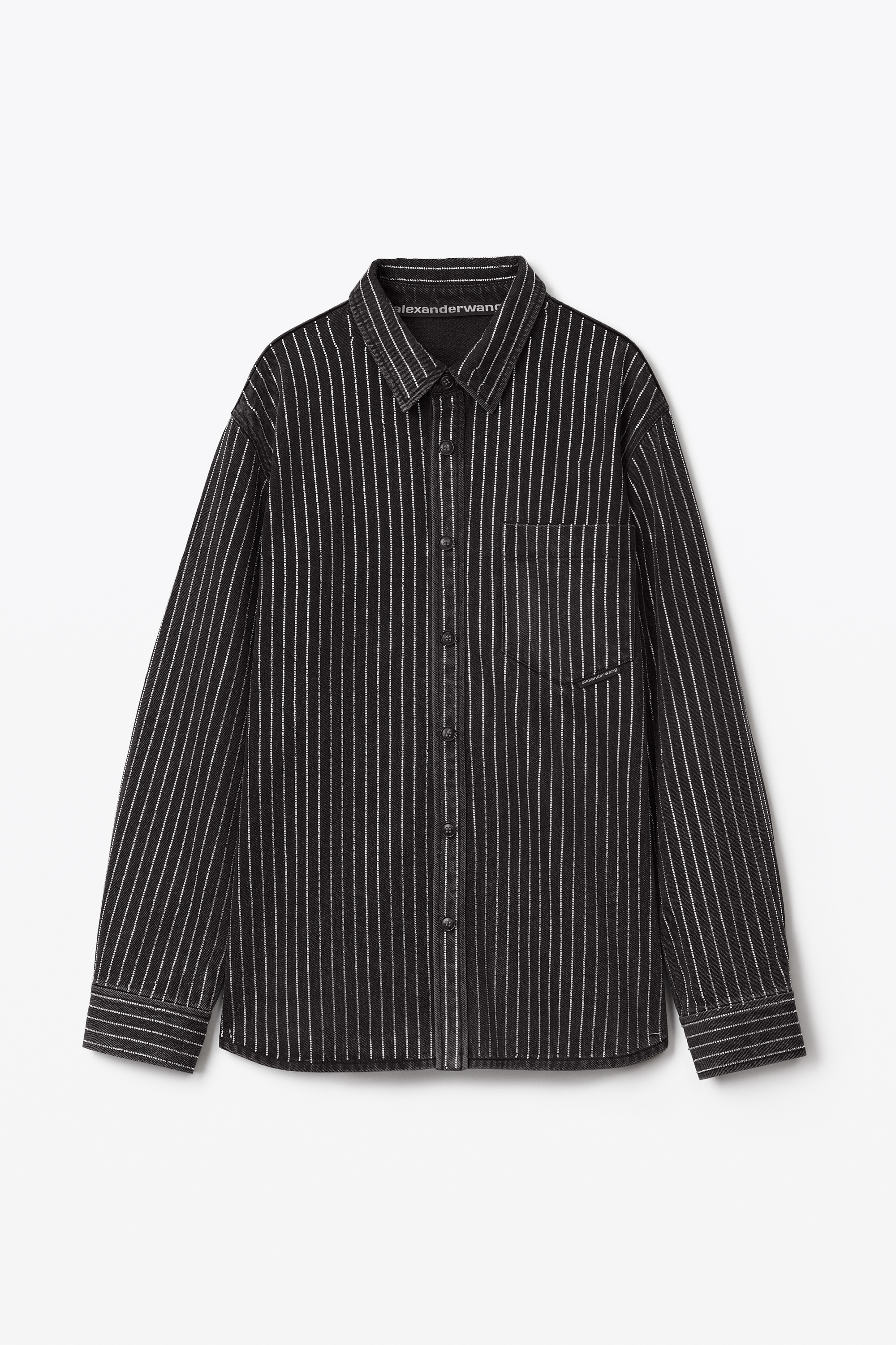 CRYSTAL STRIPE OVERSIZED SHIRT IN DENIM - 1