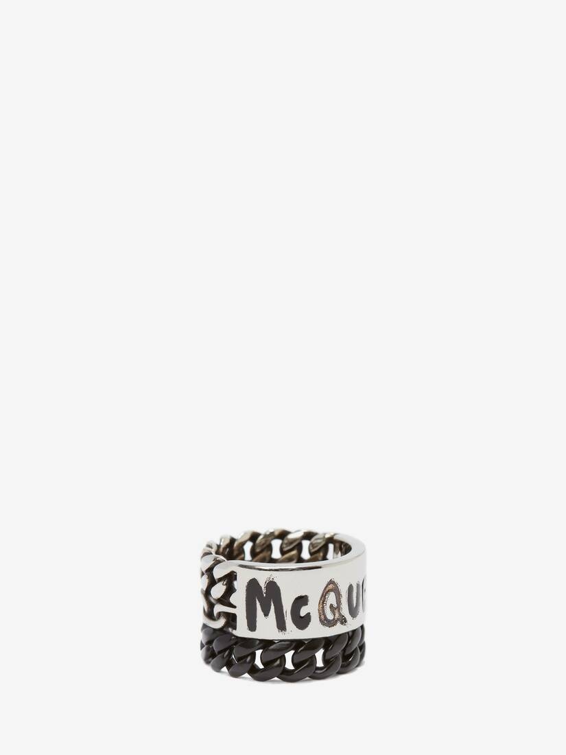 Mcqueen Graffiti Ring in Antique Silver - 3