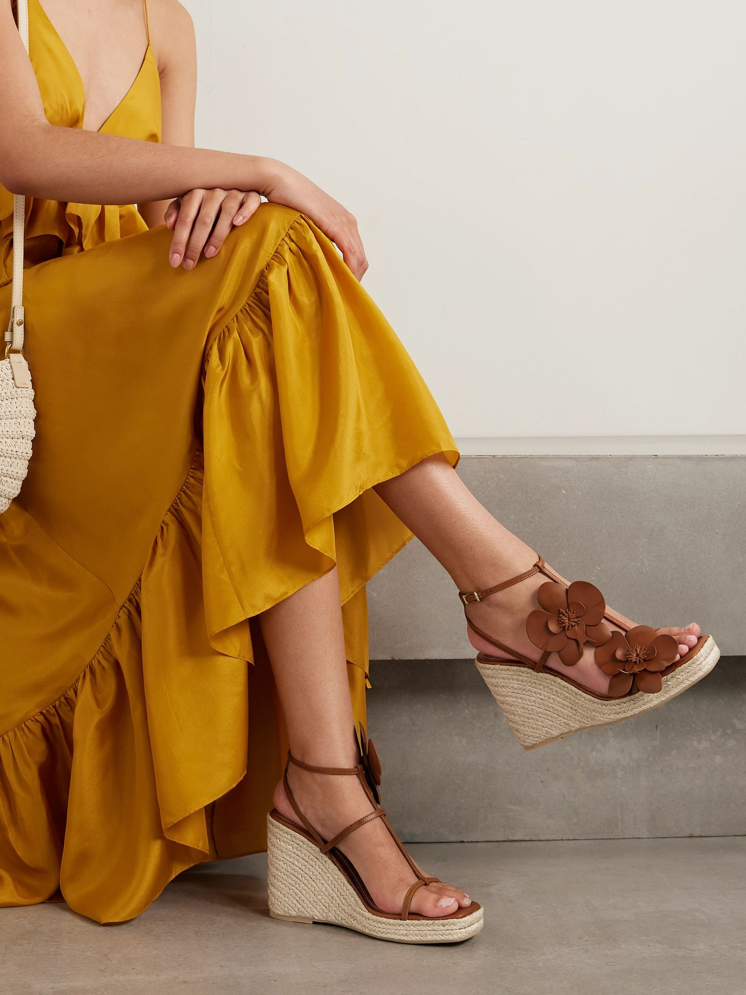 Orchid embellished leather espadrille wedge sandals Brown - 2