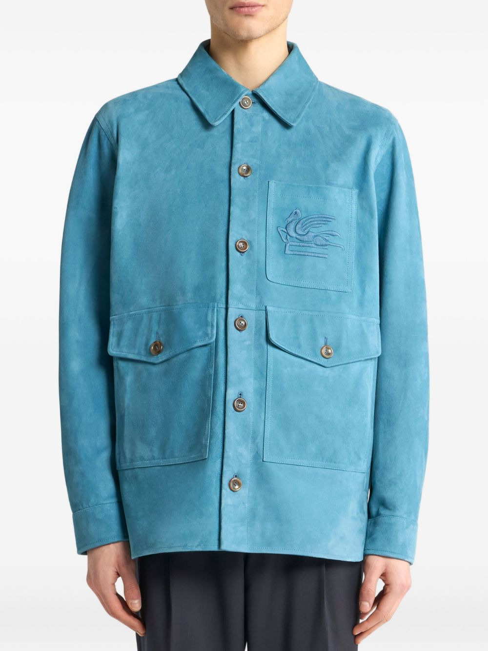 pegasus-embroidered suede shirt jacket - 3