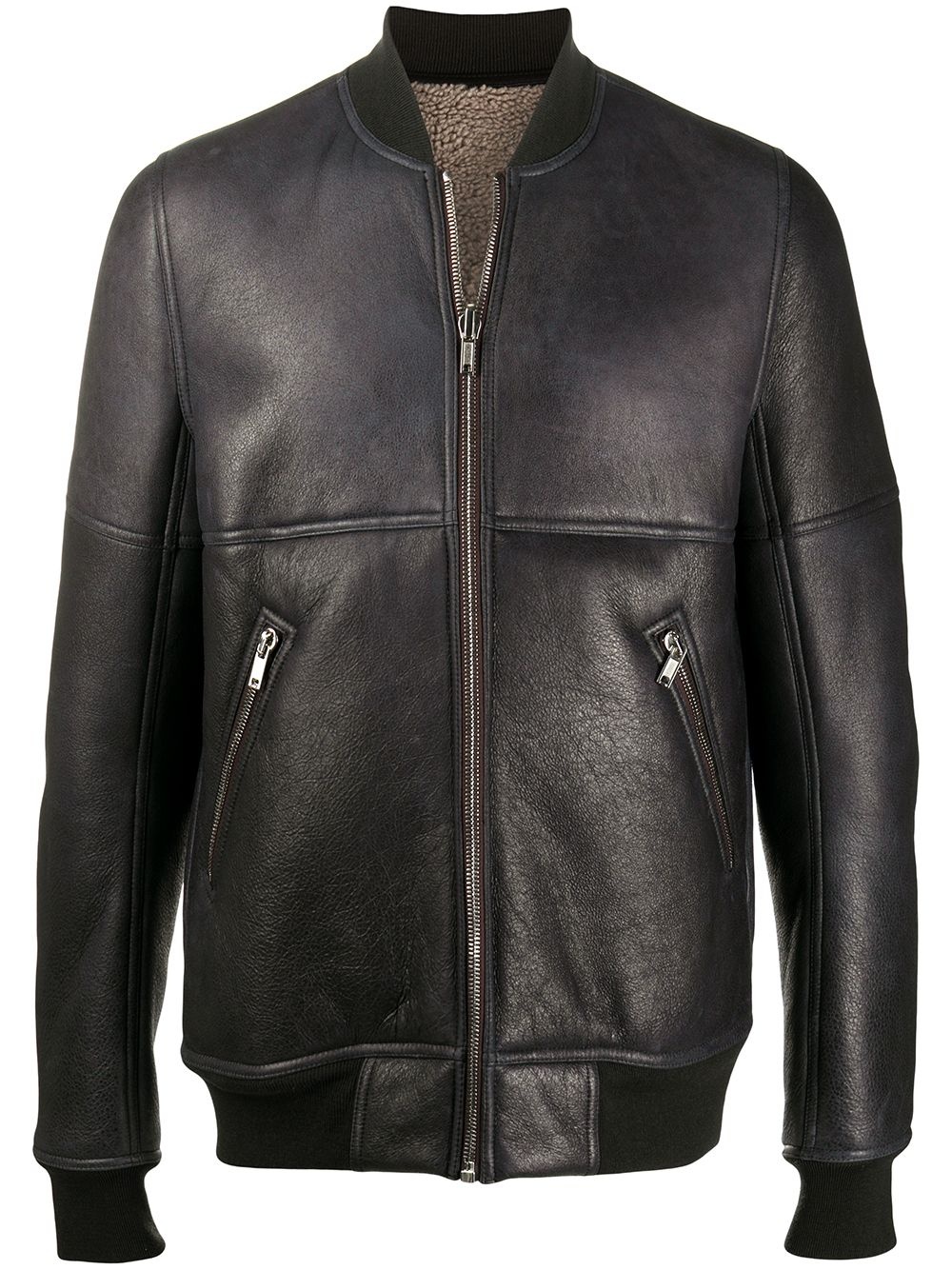 ribbed-trimmed leather jacket - 1