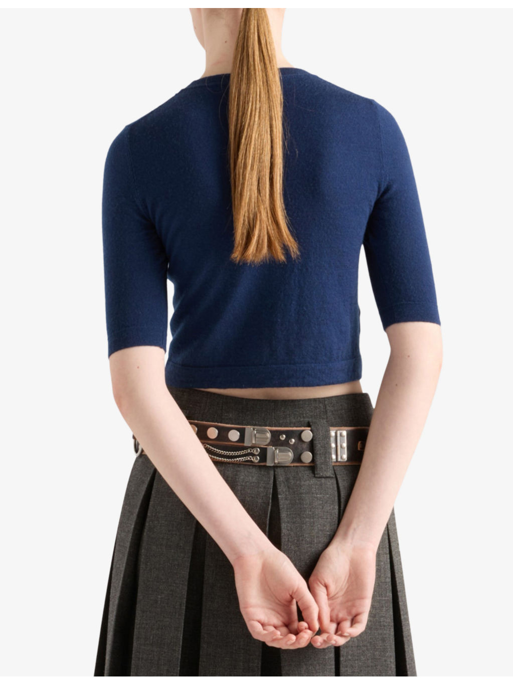 Round-Neck Brand-Intarsia Cashmere Top - 4