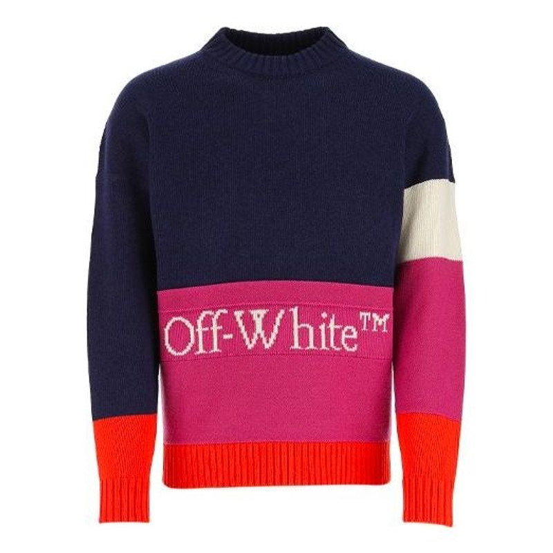 떨어져 백색 SS21 Colorblock 로고 둥근 목 긴 소매 파란 OMHE048R21KNI0014972 - 1