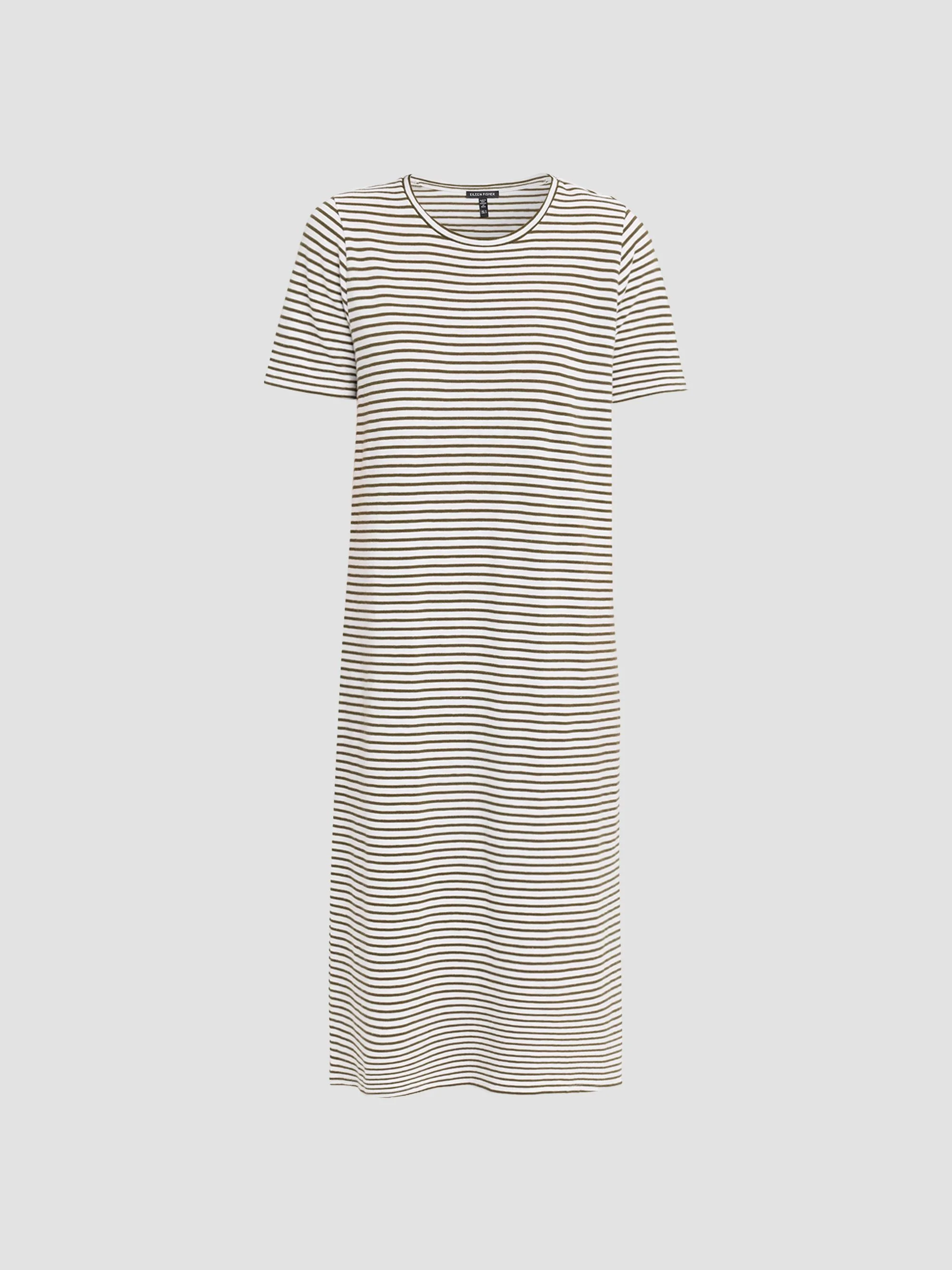 Women's Striped Cotton Midi Dress - Olive - 1