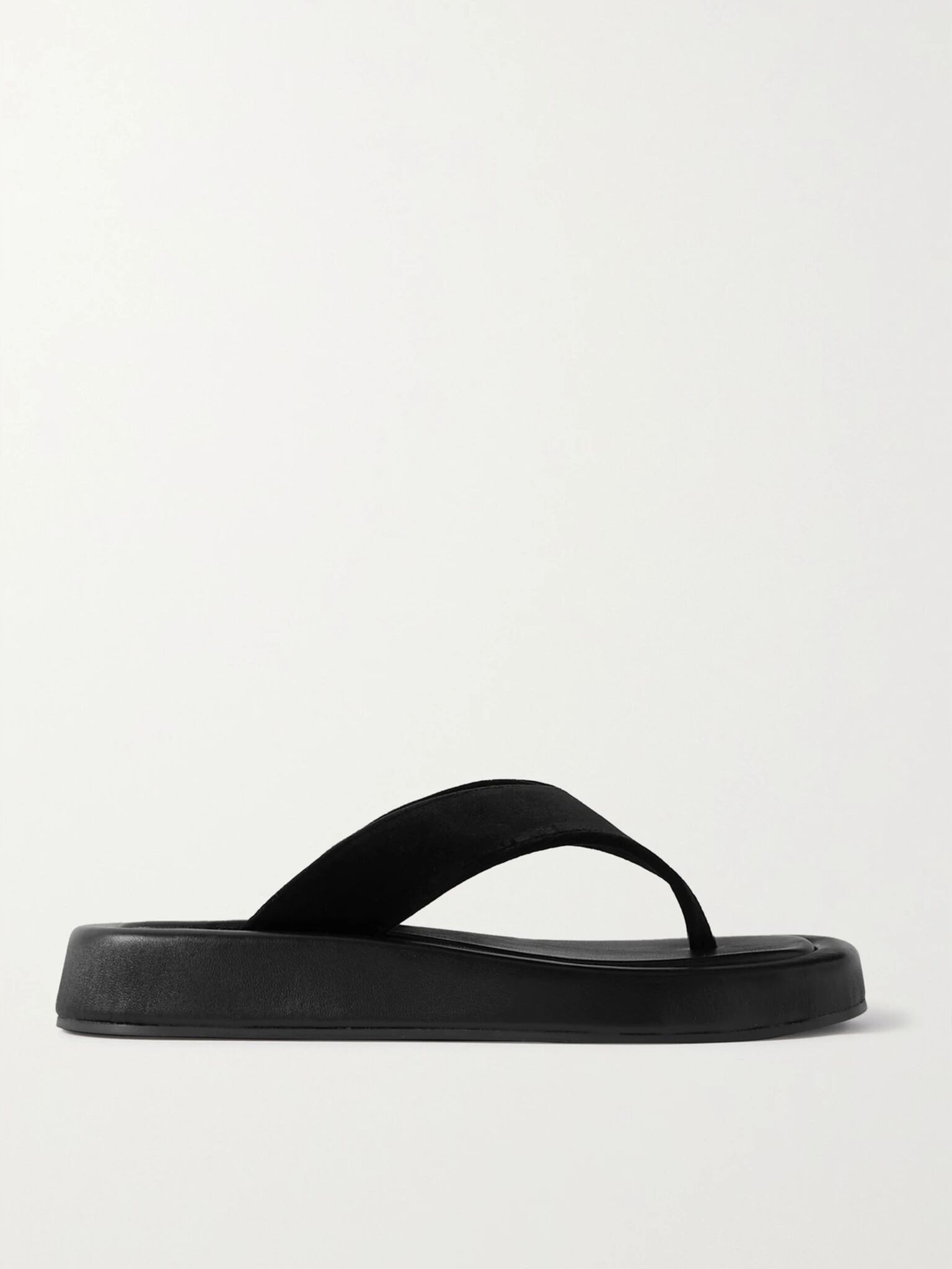 Ginza leather and velvet platform flip flops Black - 1