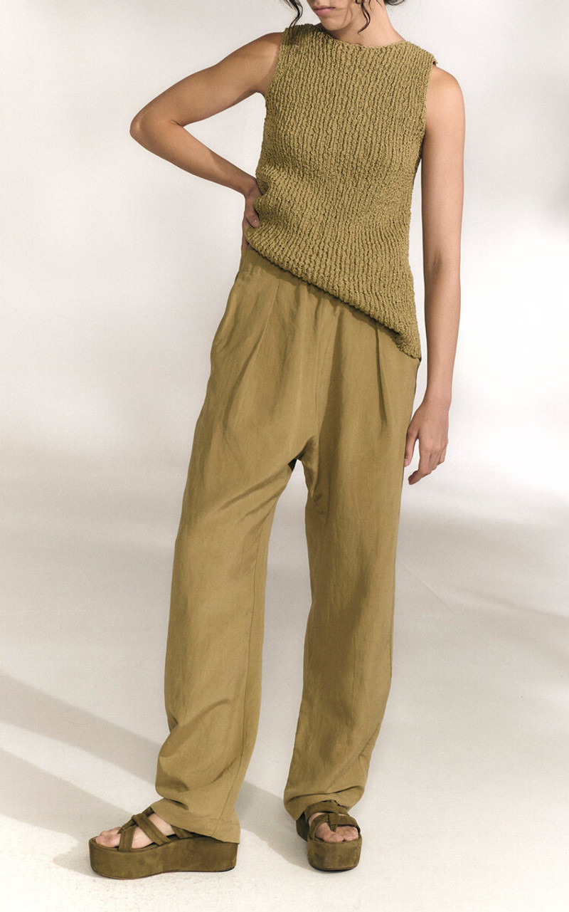 cortana Gina Crinkle-Knit Cotton Top khaki outlook