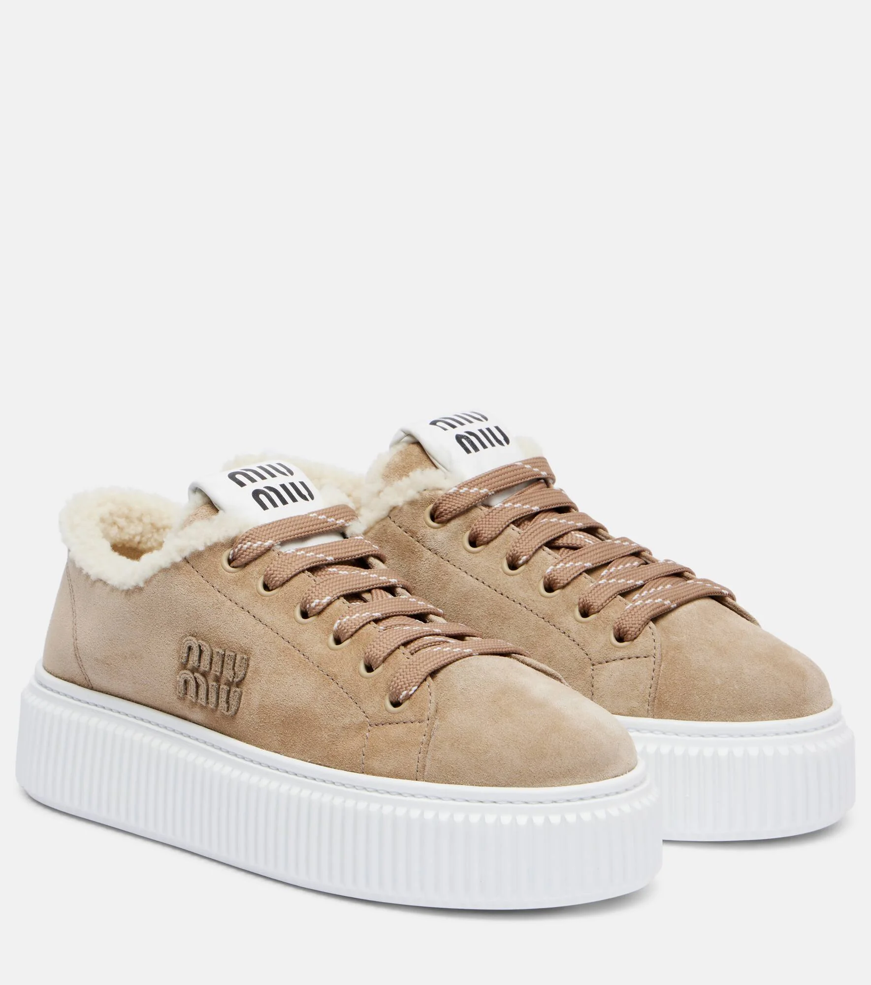 Shearling-lined suede platform sneakers - 1