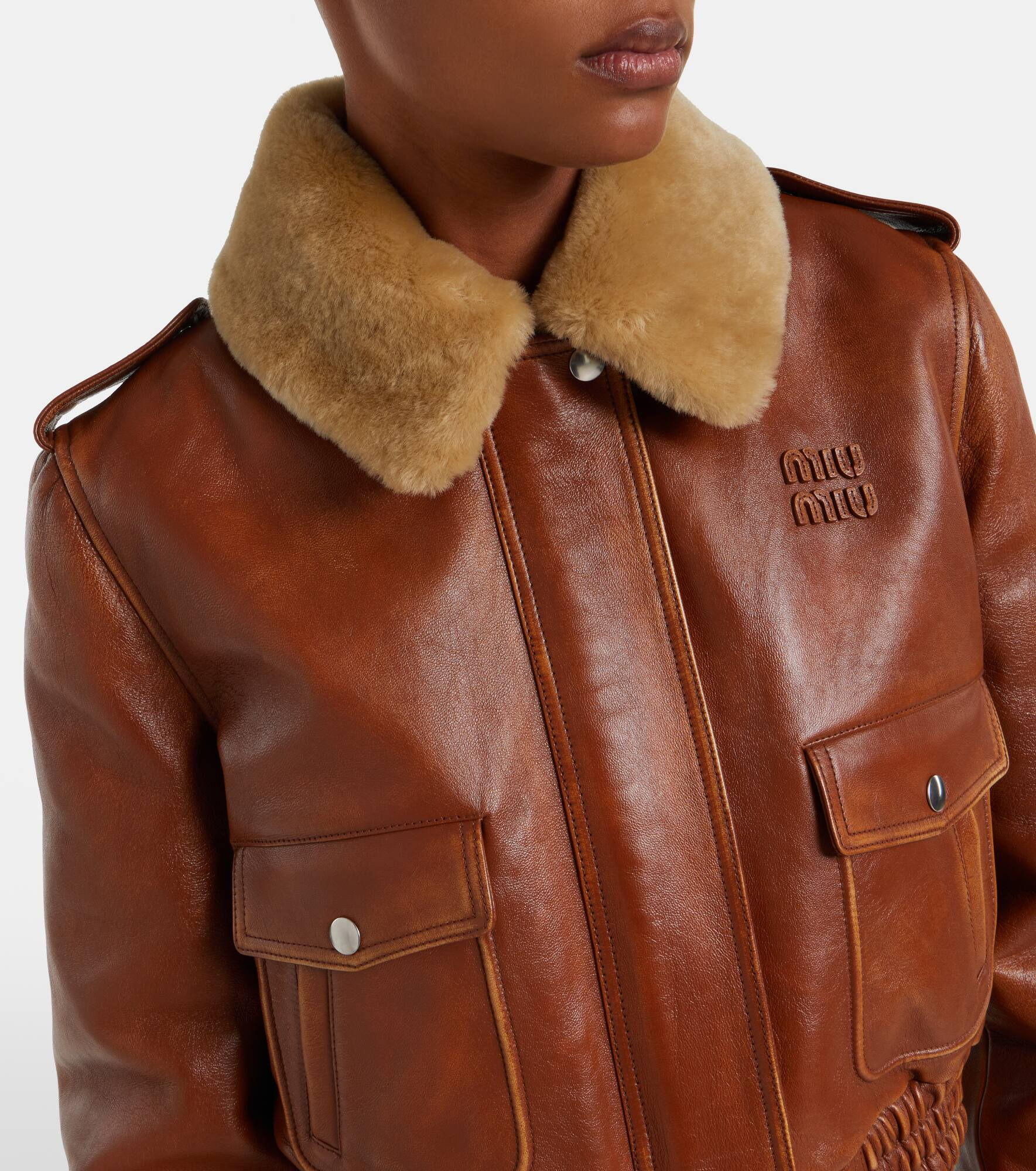 Shearling-trimmed leather jacket - 4