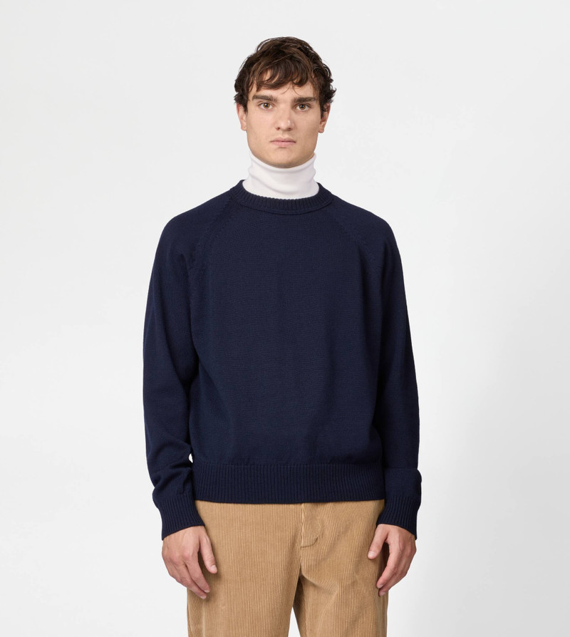 ROUND-NECK PULLOVER IN MERINO WOOL - BLUE 3