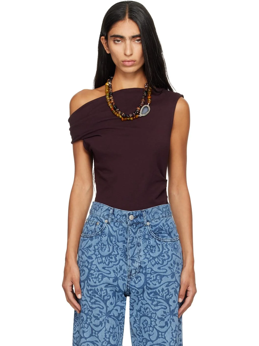 Burgundy Off-Shoulder Jersey Top - 1