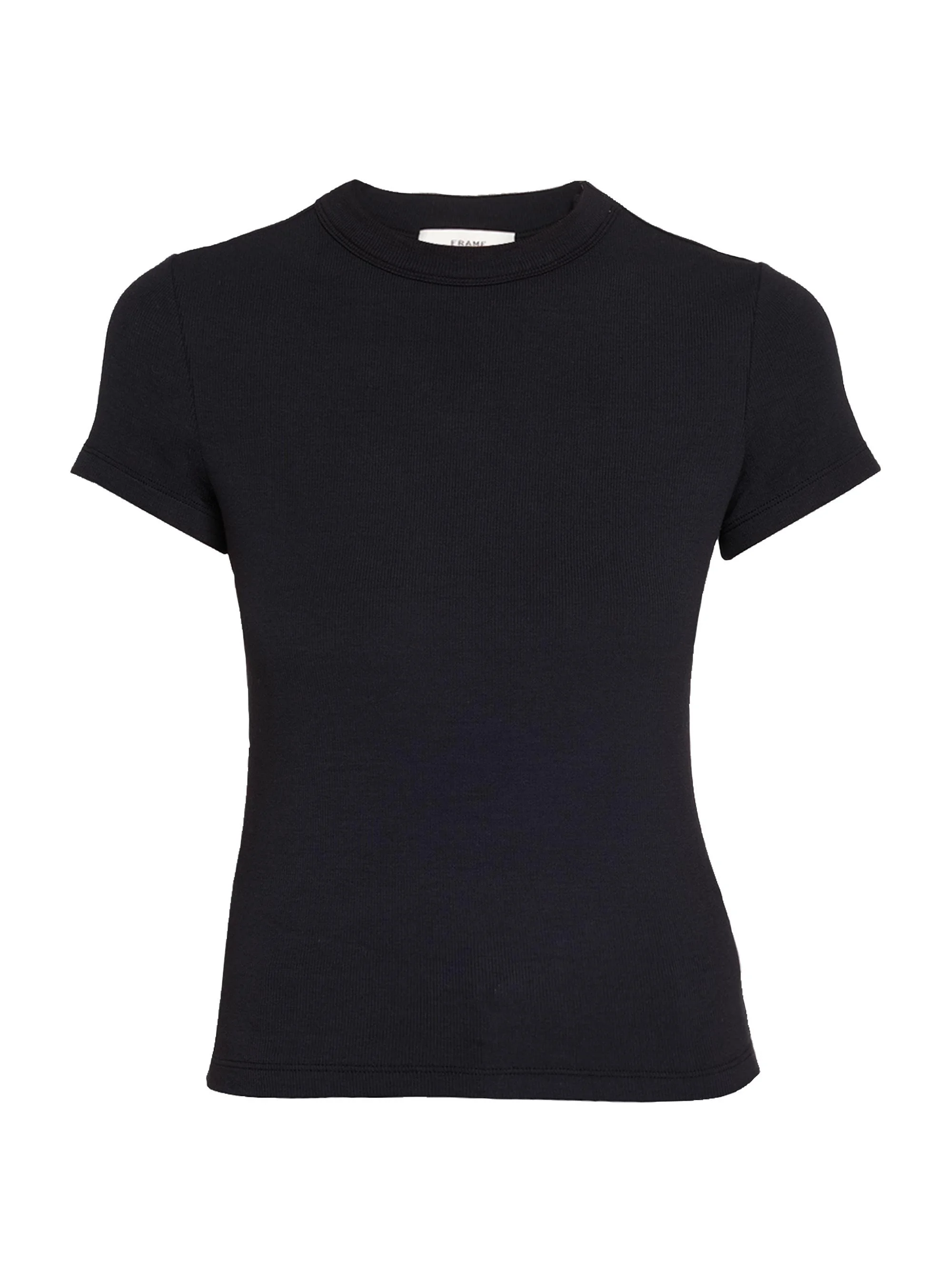 Women's Rib-Knit Crewneck T-Shirt - Black - 1