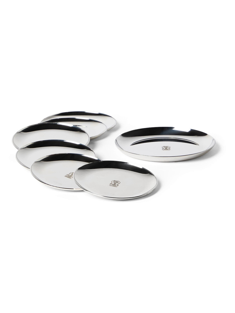 Silver-Plated Steel Bottle Coaster Set with 6 Coasters - Silver 1