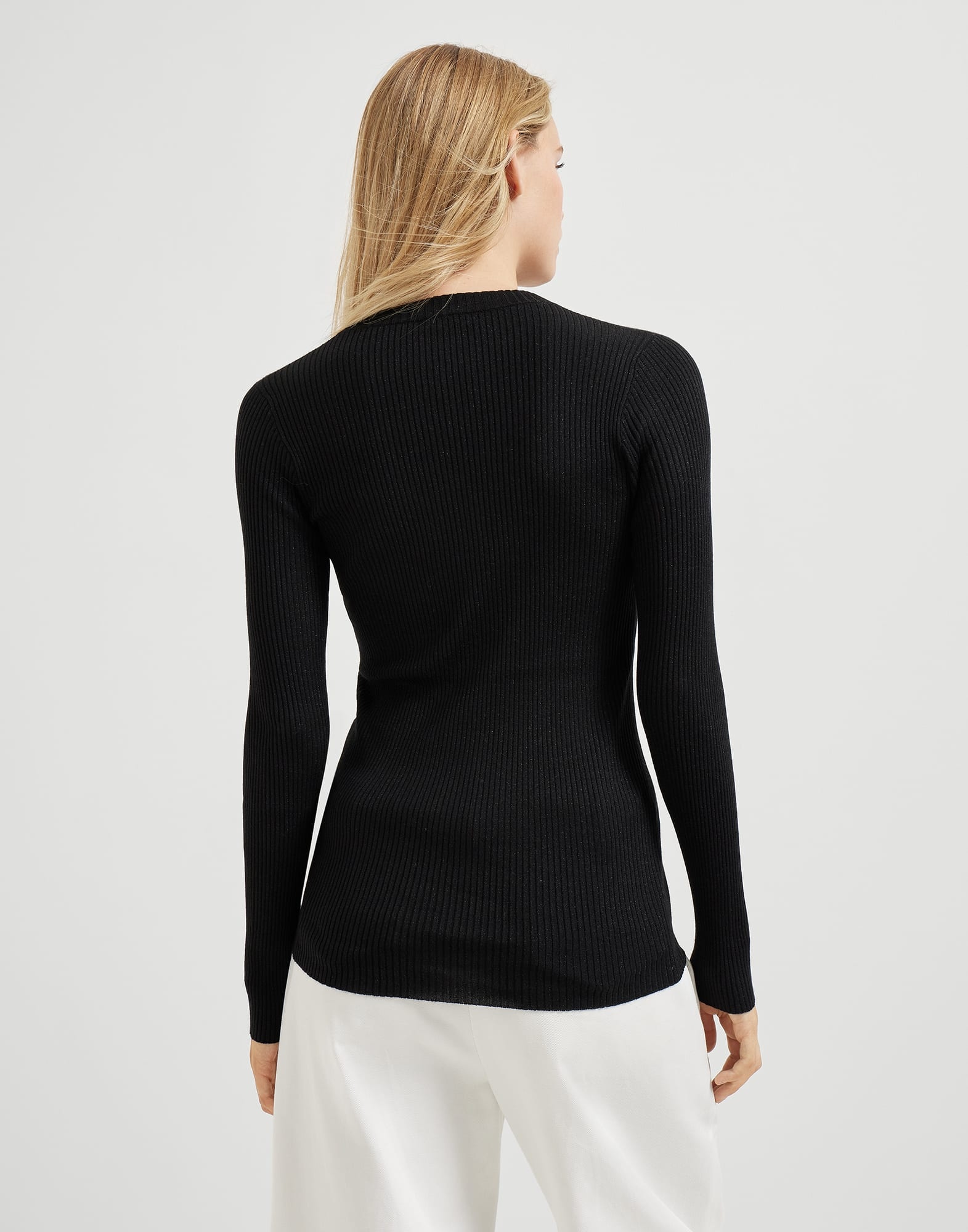 Sparkling cashmere and silk rib knit lightweight sweater - 2