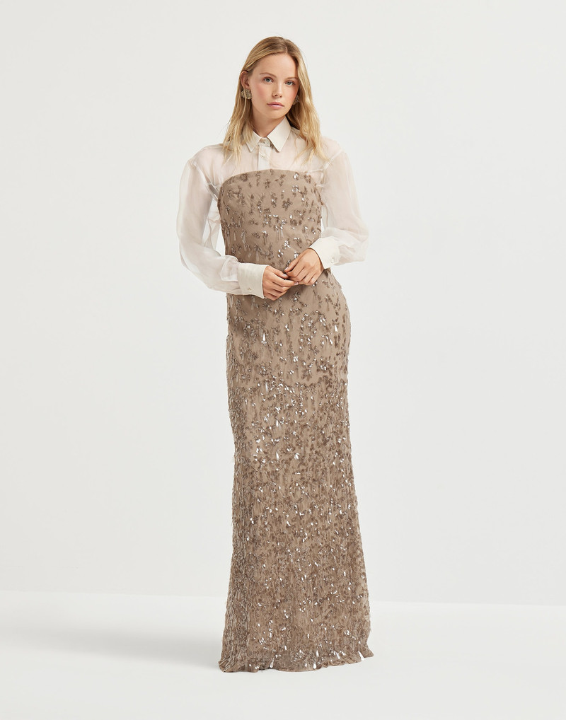Crispy silk couture dress with swing drops embroidery 5