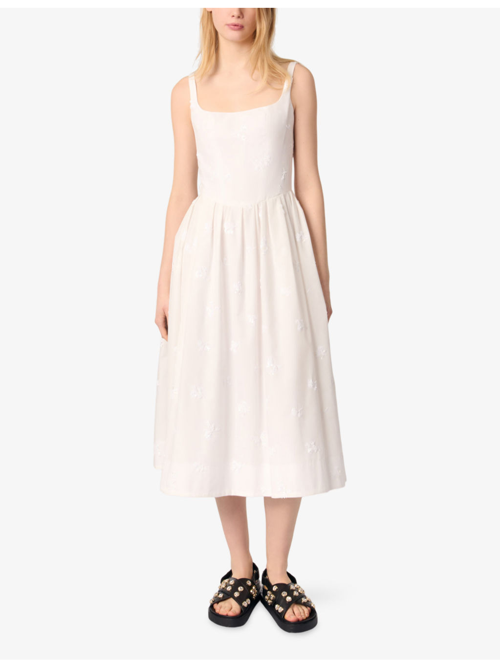 Floral-Embroidered Sequin-Embellished Woven Midi Dress - 2