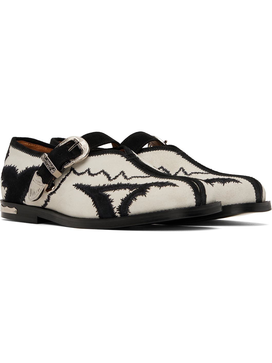 White & Black Suede Loafers - 4