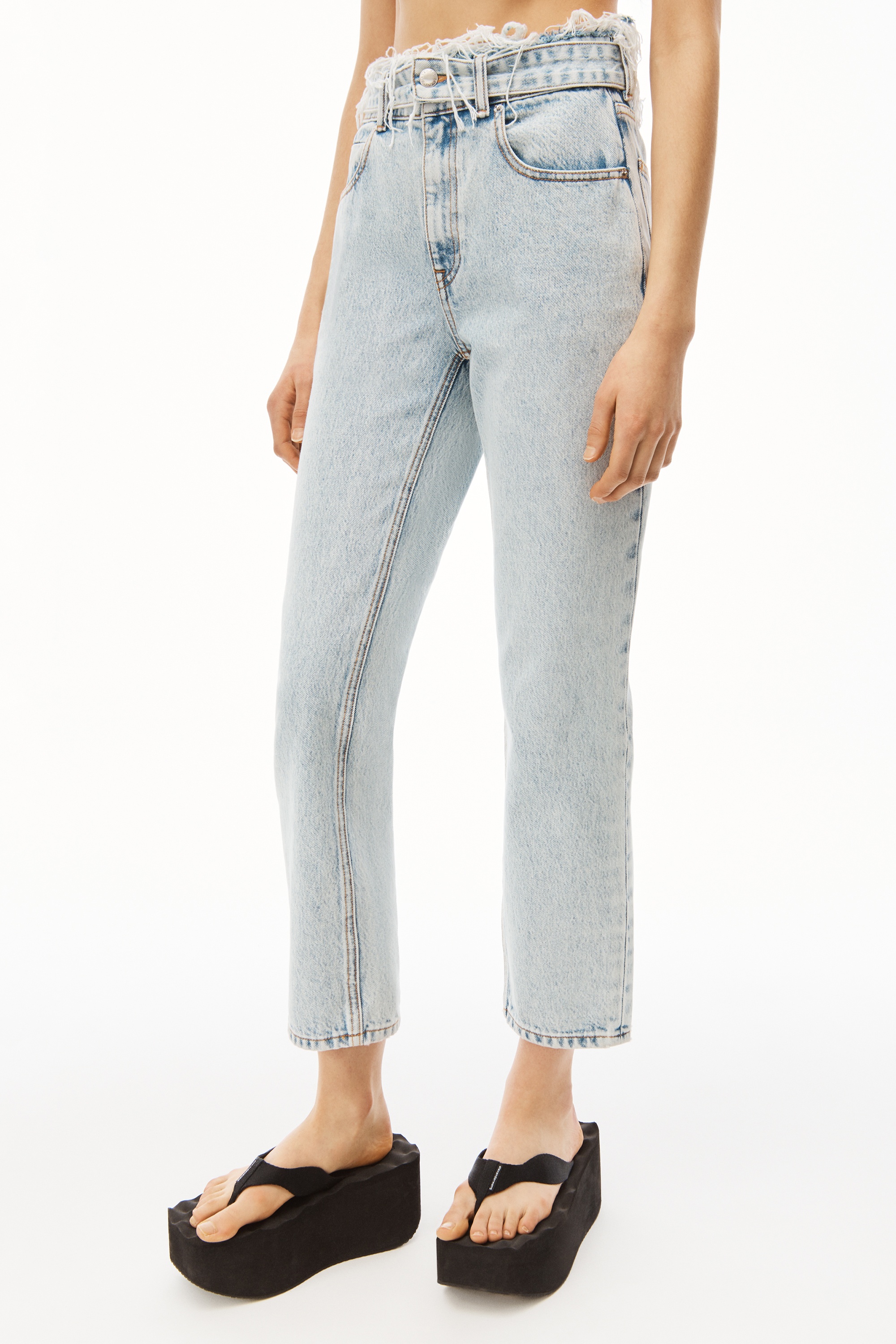 BELTED FRAY SLIM STRAIGHT PANT IN DENIM - 3