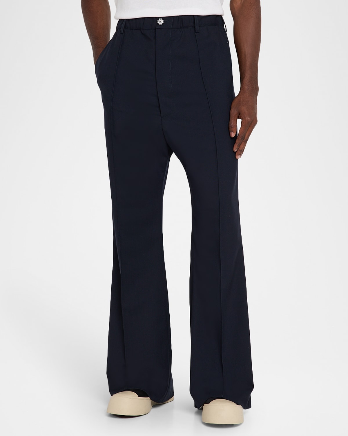 Men's Wool High-Waist Drawstring Flare Pants - 4