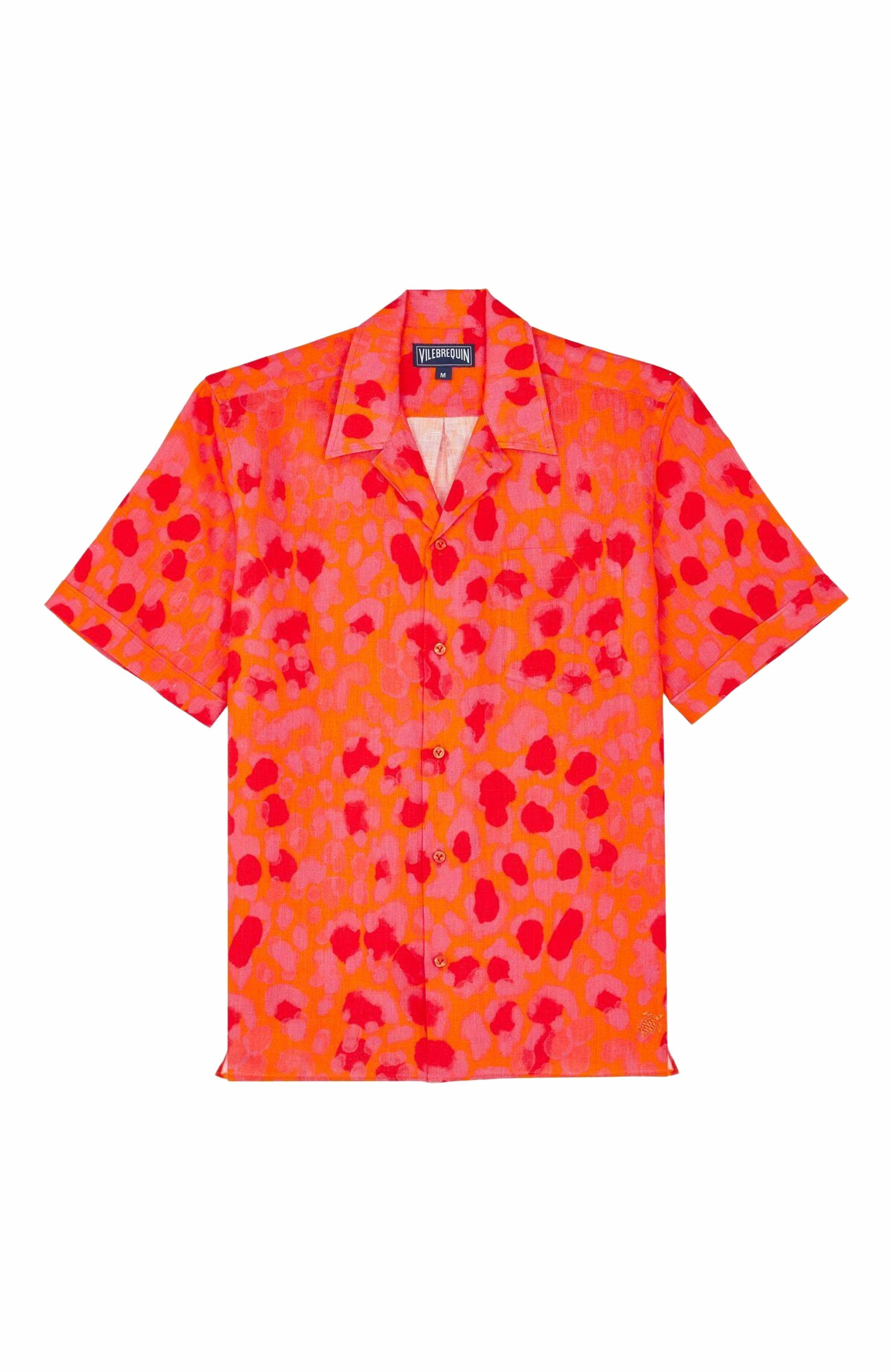 Vilebrequin Men's Bowling Linen New Leopard Shirt in Abricot at Nordstrom - 3