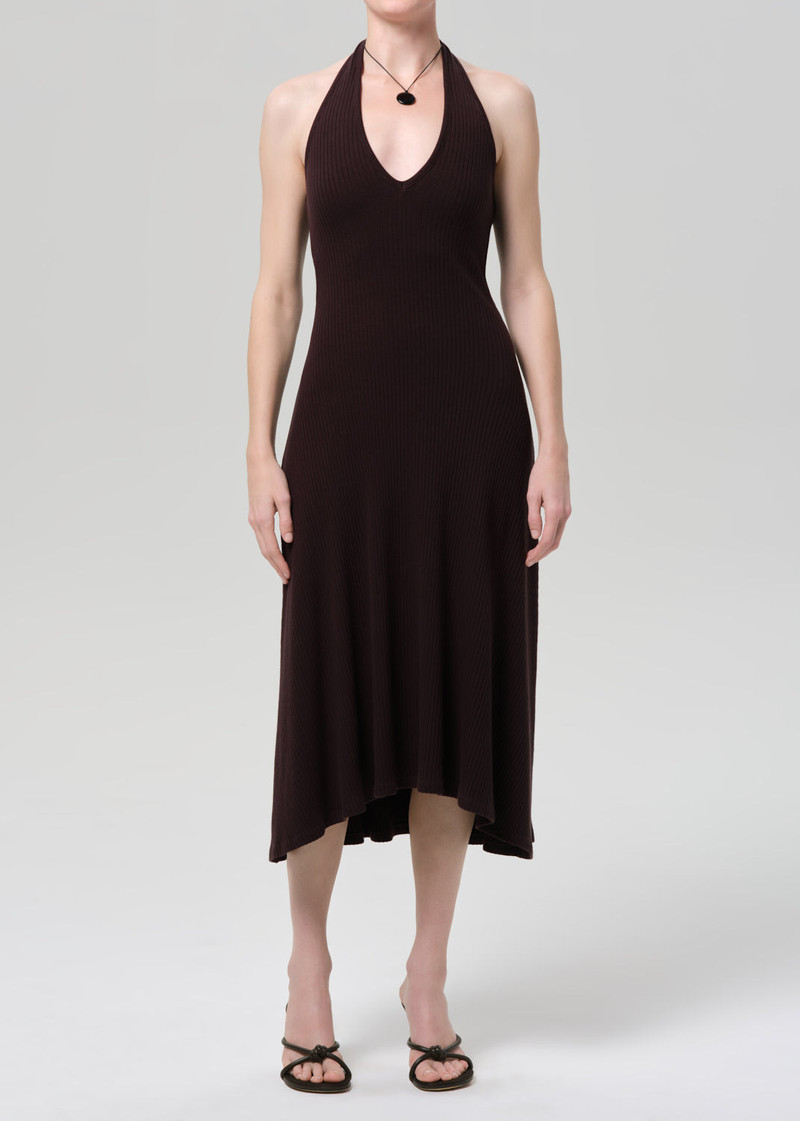 Mila Halter Dress In Chocolate 1