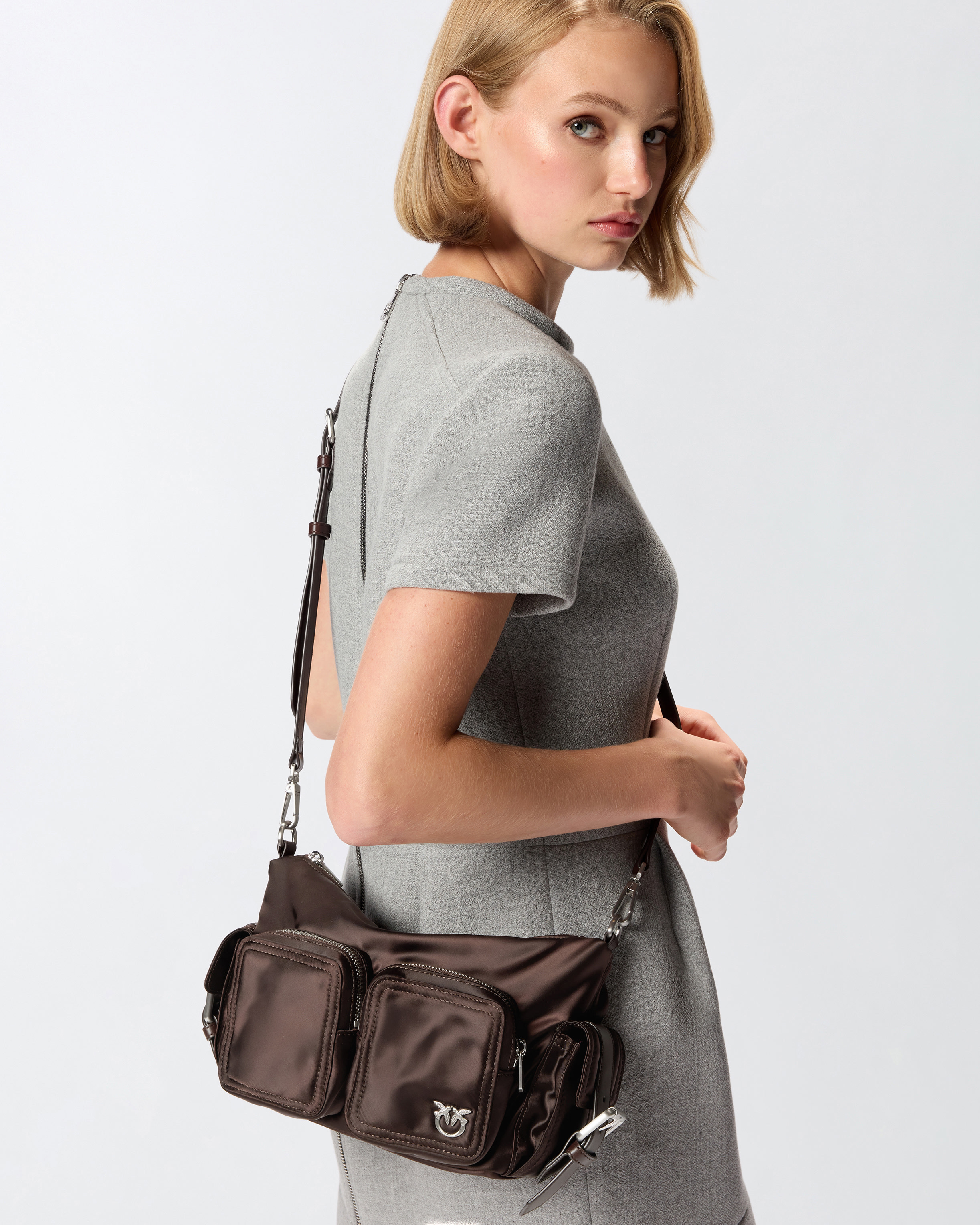 MEDIUM SATIN CAMERA BAG WITH LOVE BIRDS LOGO - 6