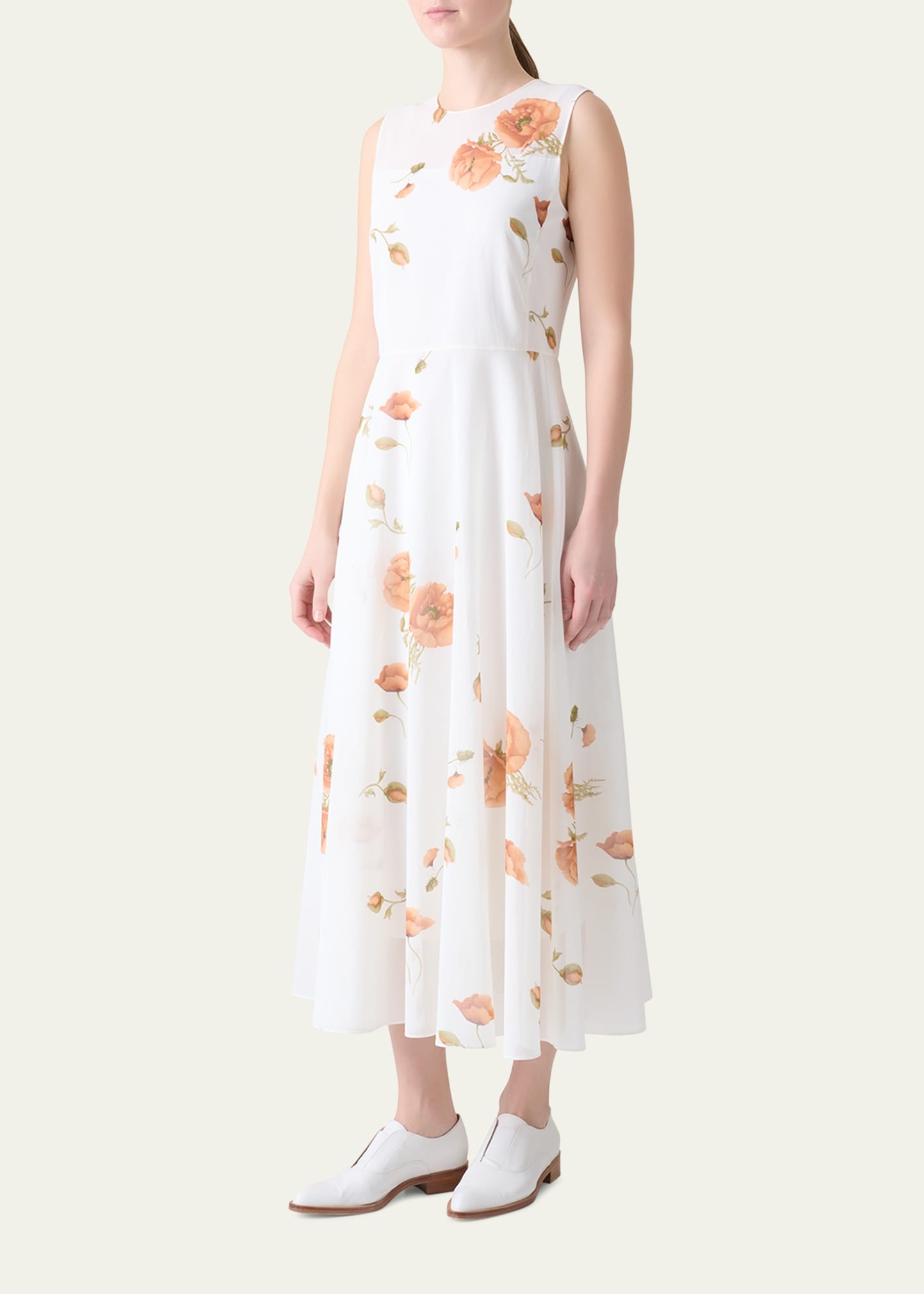 Anemone Print Belted Fit-and-Flare Voile Dress - 4