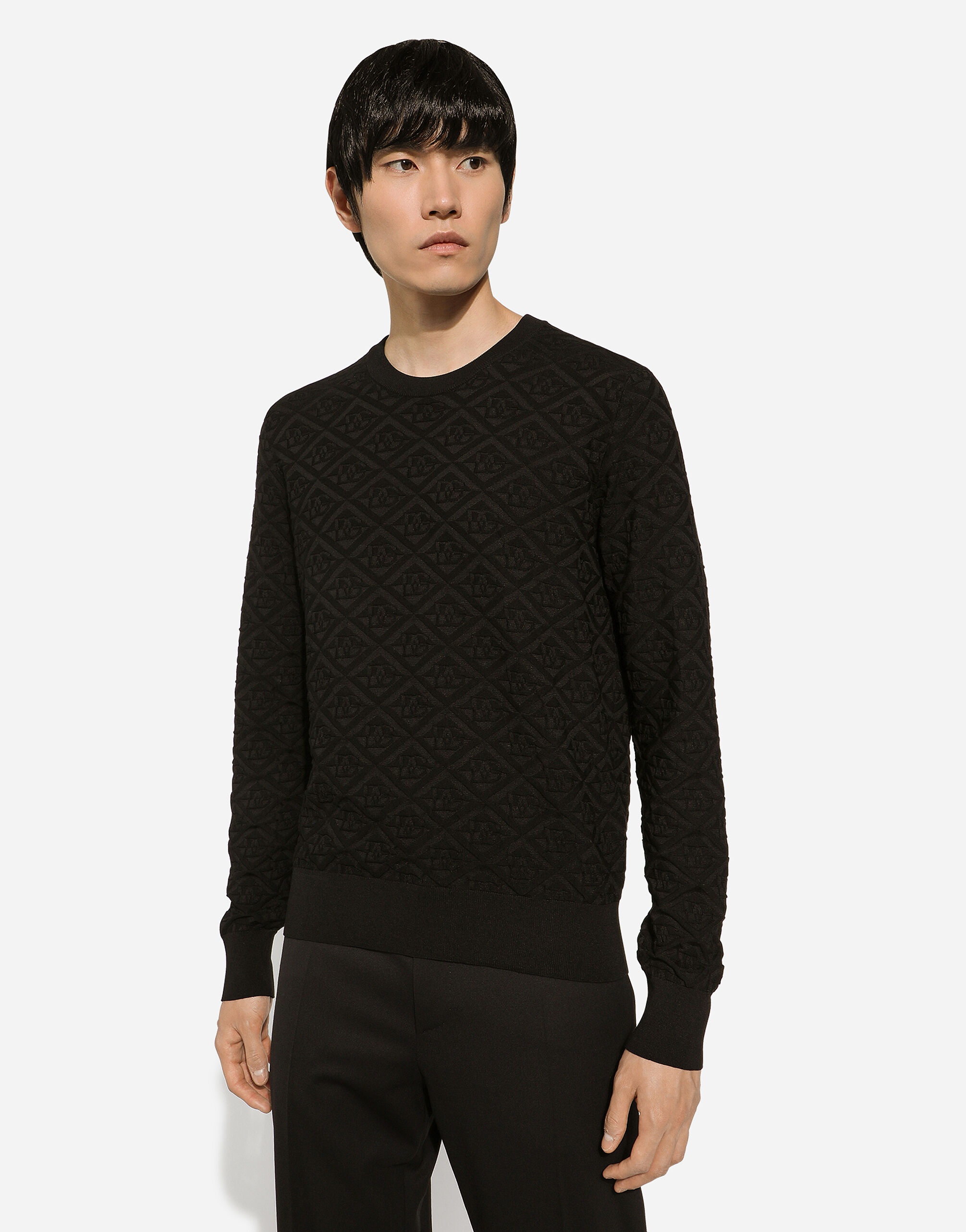 Silk round-neck sweater with all-over DG logo - 4
