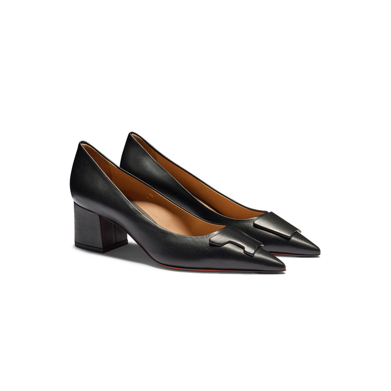 Women's black leather mid-heel Santoni Sibille pump 3