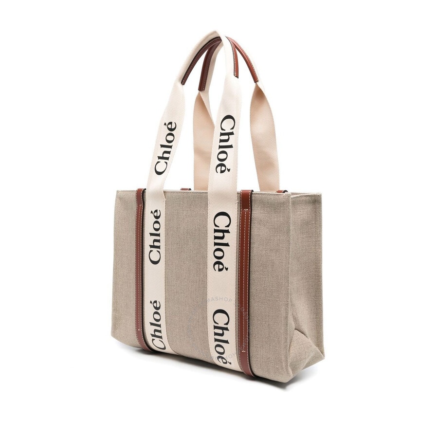 Chloe Medium Woody Linen Logo Tote Bag - 2