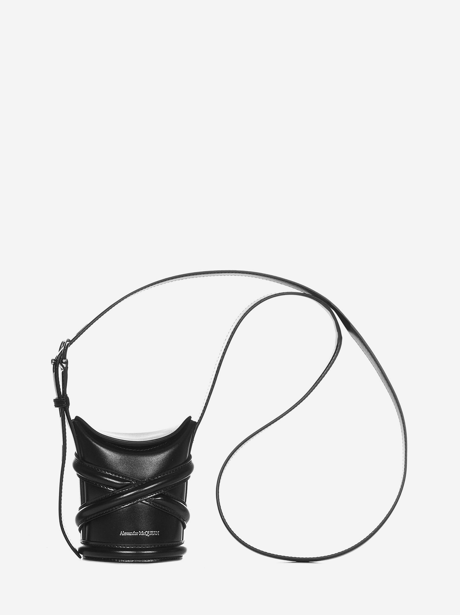 The Curve Mini black calfskin harness-style shoulder bag with shoulder strap. - 1
