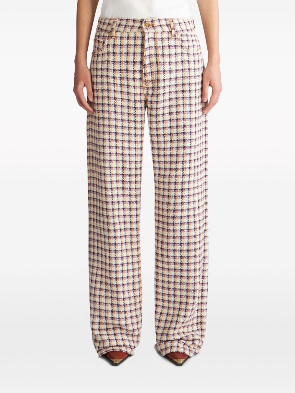 check-jacquard wide-leg trousers - 3
