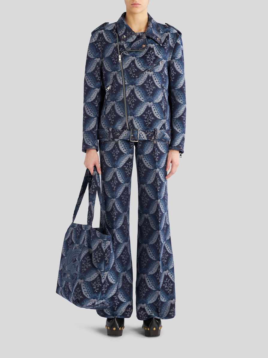 DENIM JACQUARD BIKER JACKET - 3