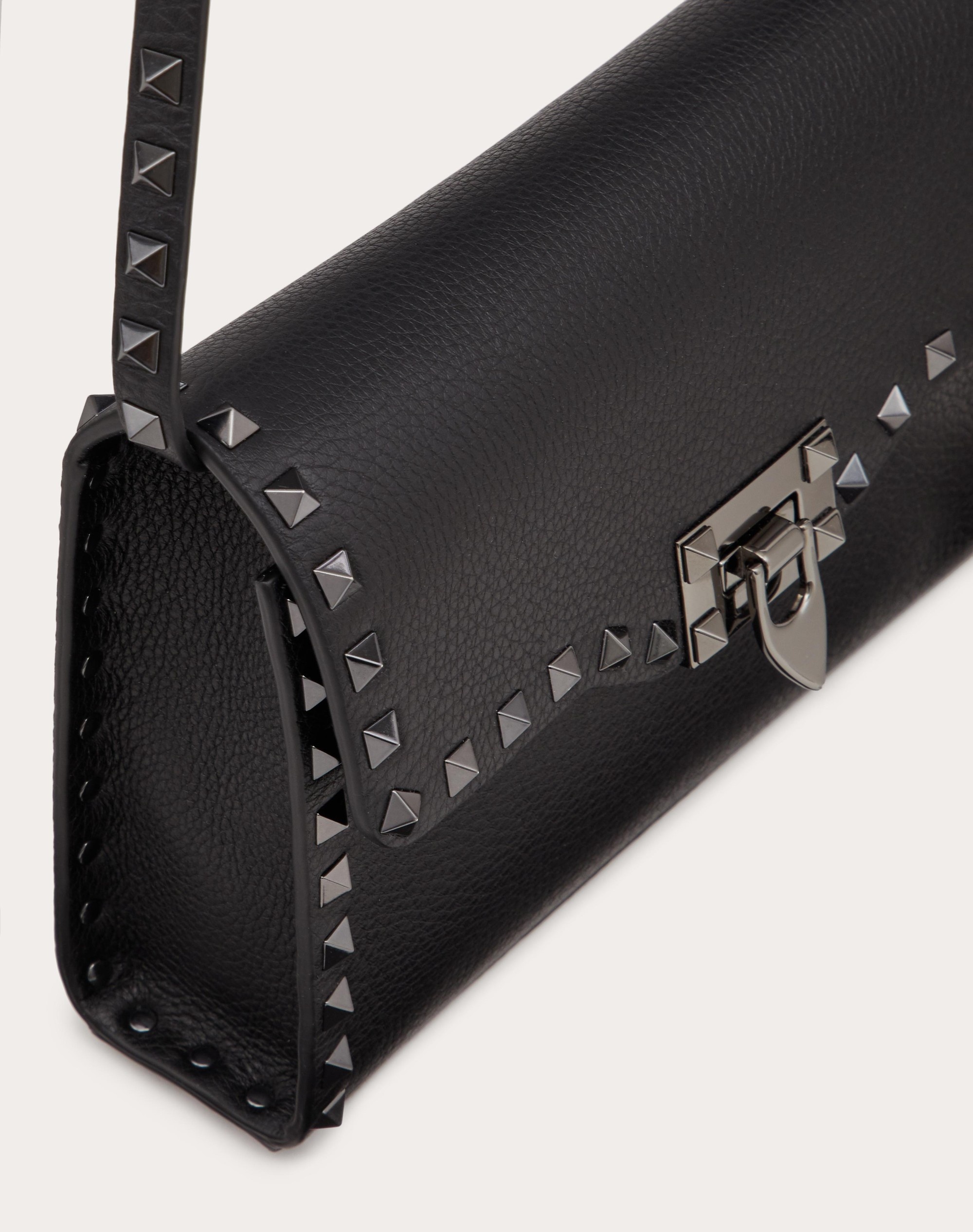 Valentino Garavani Rockstud Calfskin Clutch Man Black Onesize