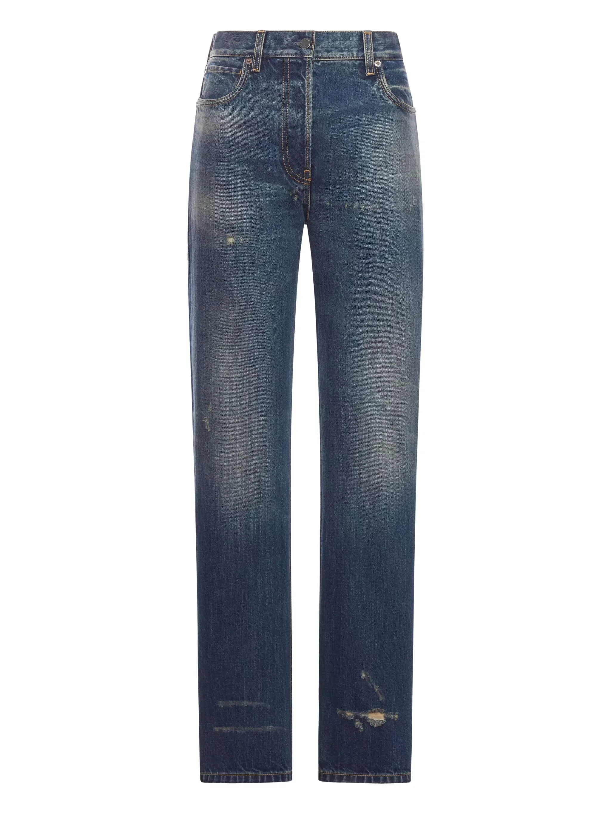 Straight Leg Washed Denim Jeans - 1