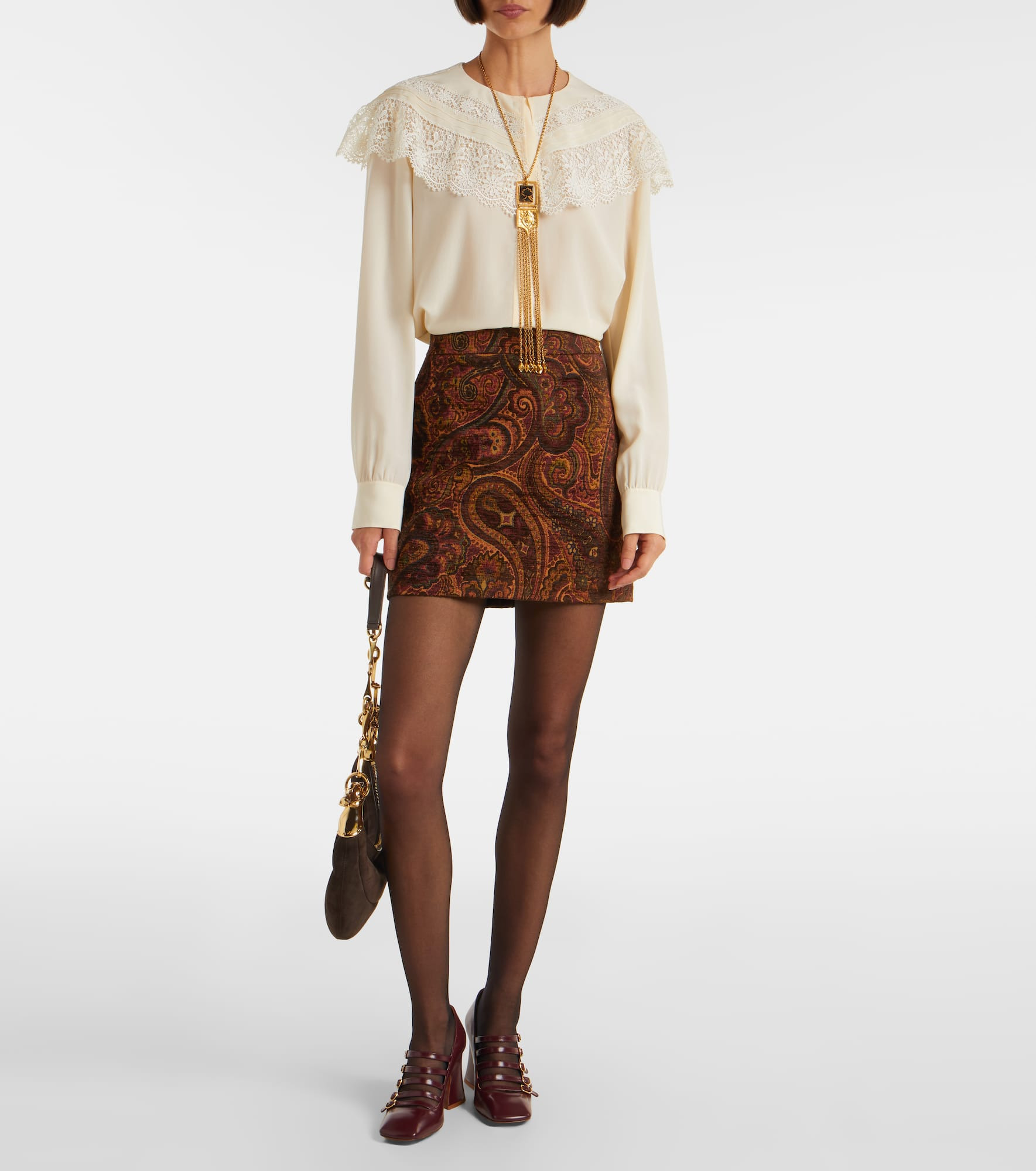 Lace-trimmed silk crêpe de chine blouse - 2