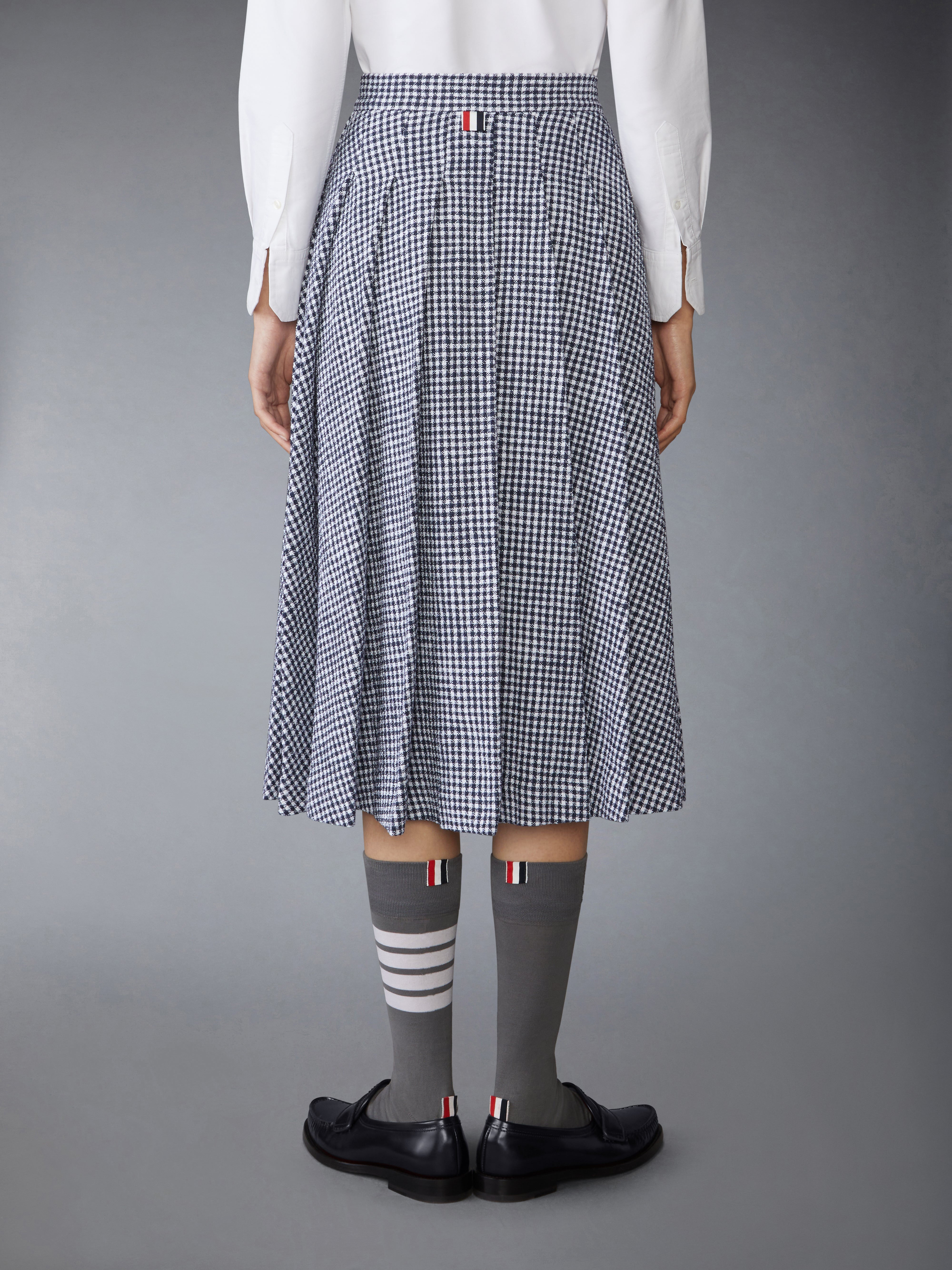 GINGHAM COTTON TWEED PLEATED SKIRT - 4