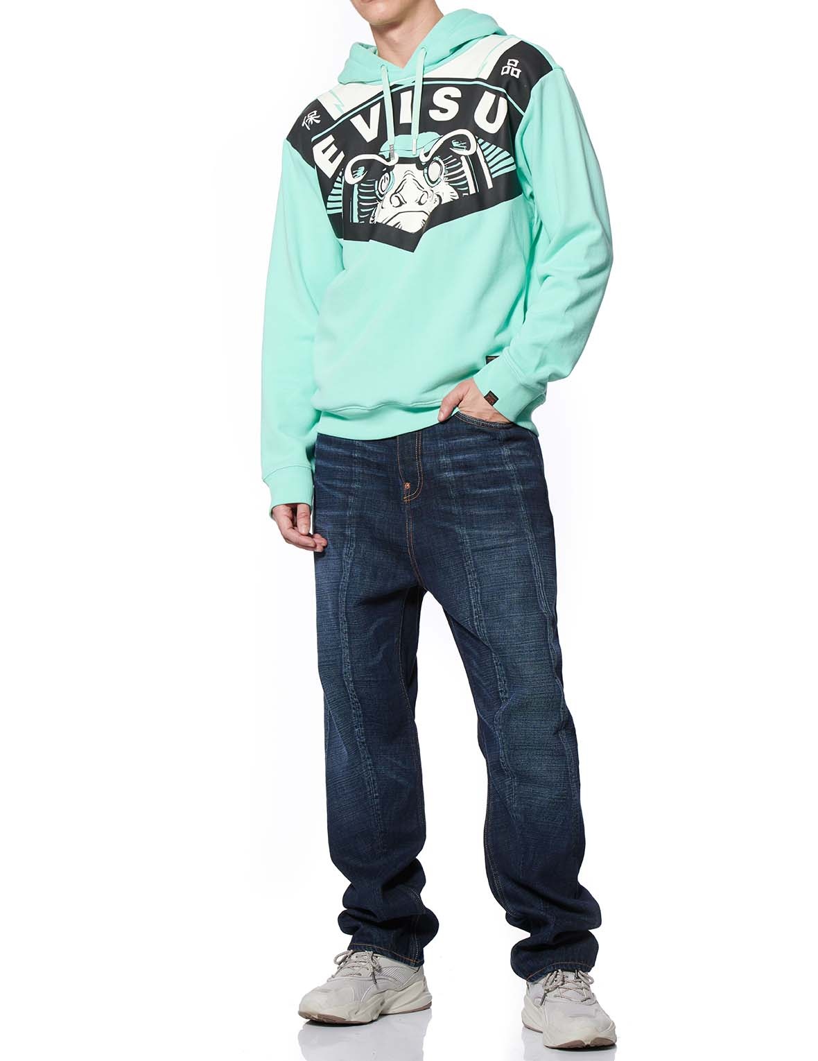 EVISU GIANT PRINTED LOOSE-FIT MINT GREEN HOODIE - 5