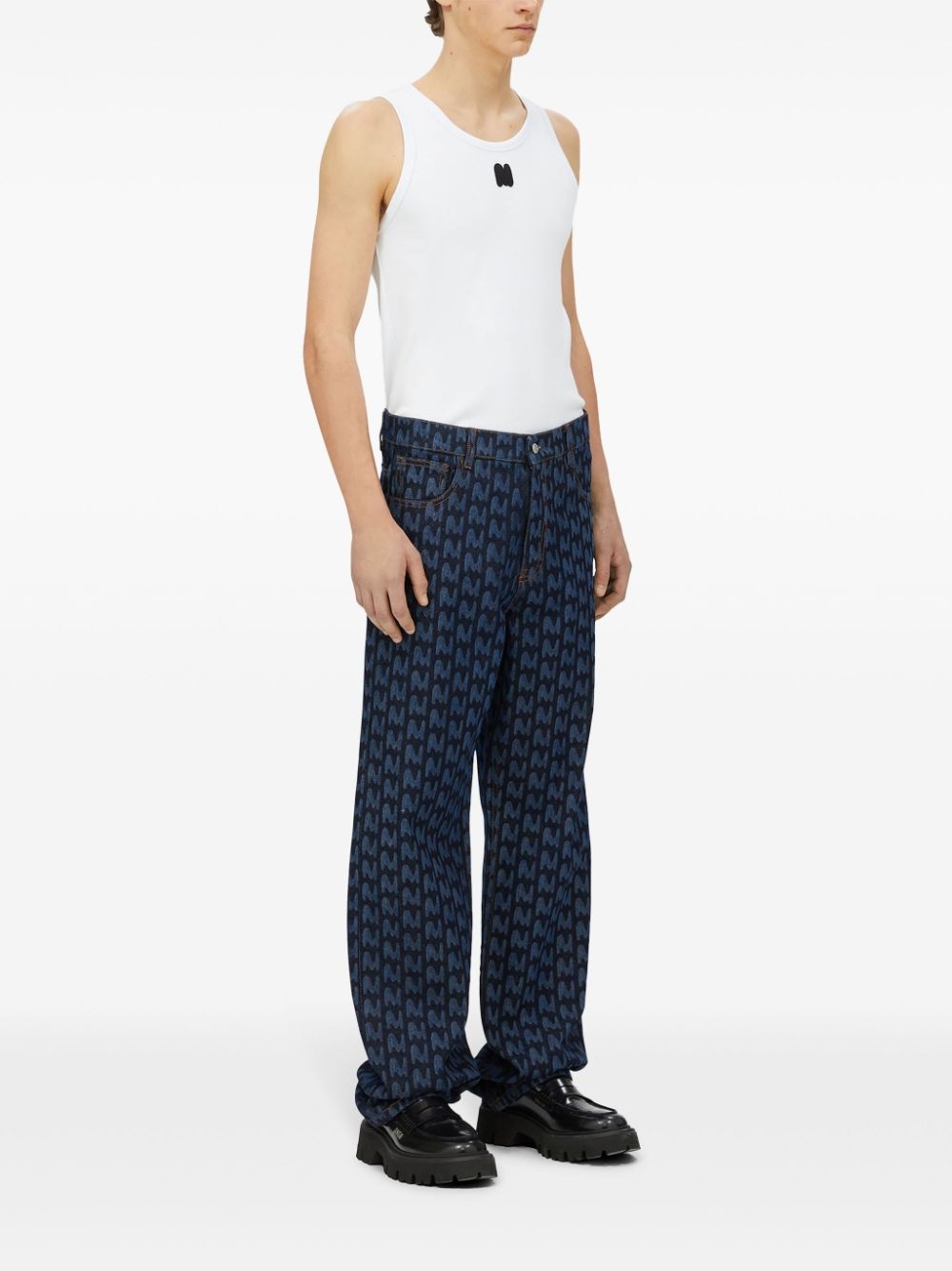 monogram-print cotton jeans - 3