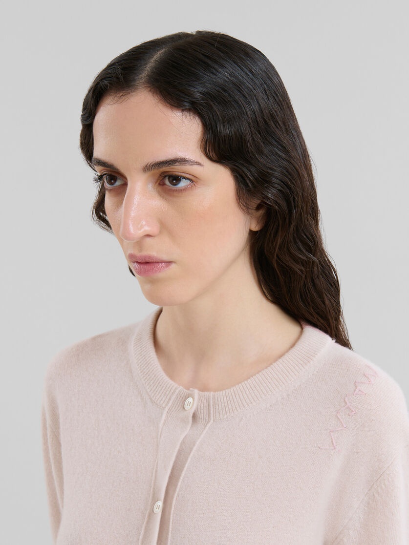 PEACH PINK WOOL AND CASHMERE COLOR BLOCK CARDIGAN - 4