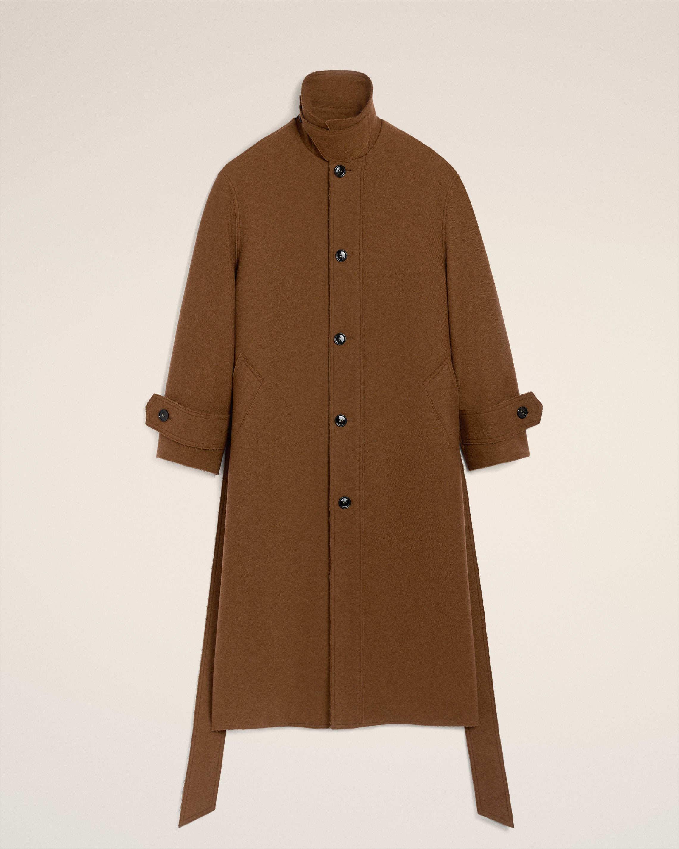 BROWN WOOL BELTED MAC - 7