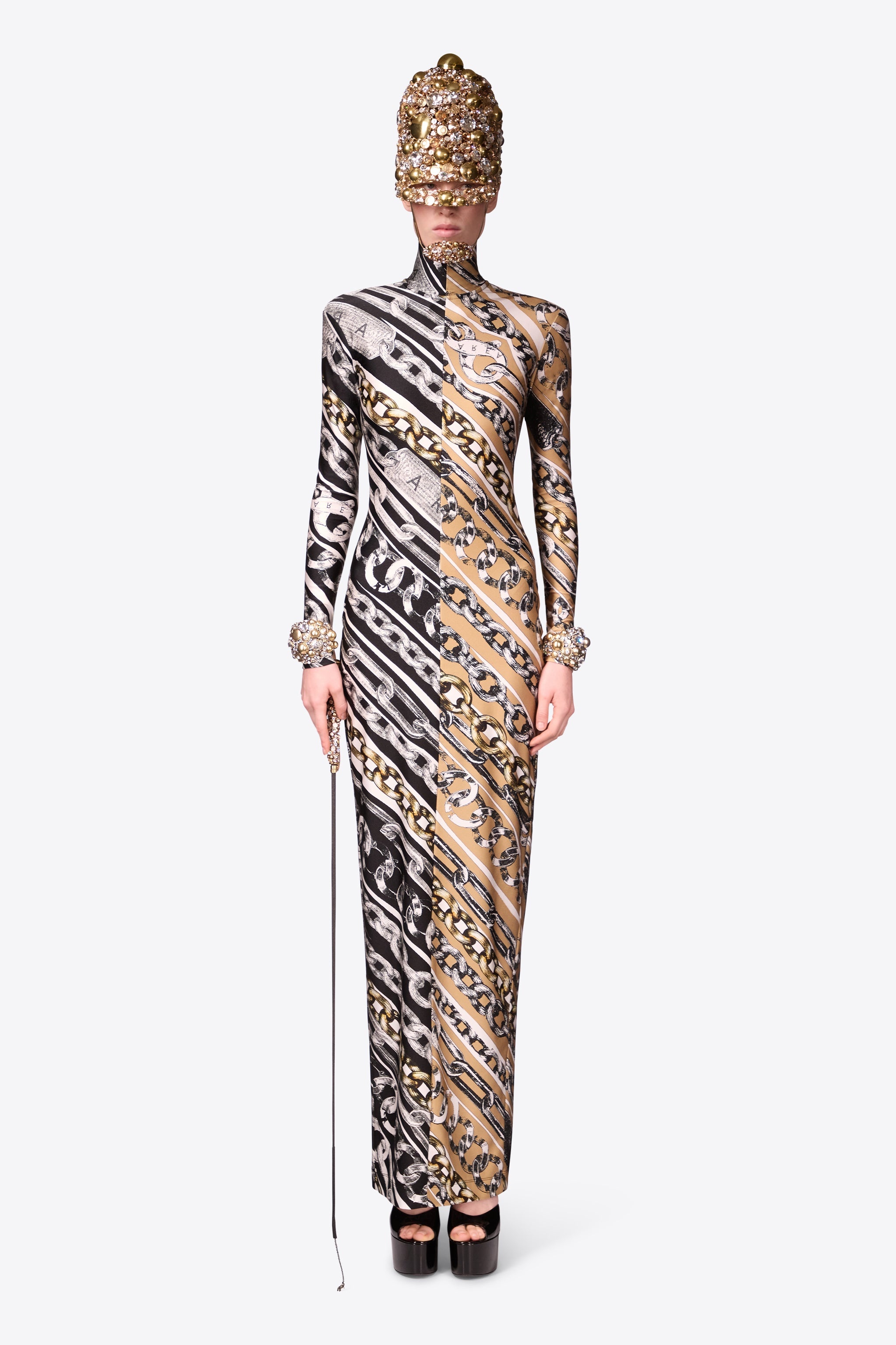 CHAIN PRINTED LONG SLEEVE MAXI DRESS - 3
